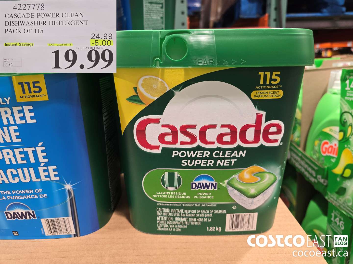 4227778 CASCADE POWER CLEAN DISHWASHER DETERGENT PACK OF 115 ($5.00 INSTANT SAVINGS EXPIRES ON 2025-05-18) $19.99