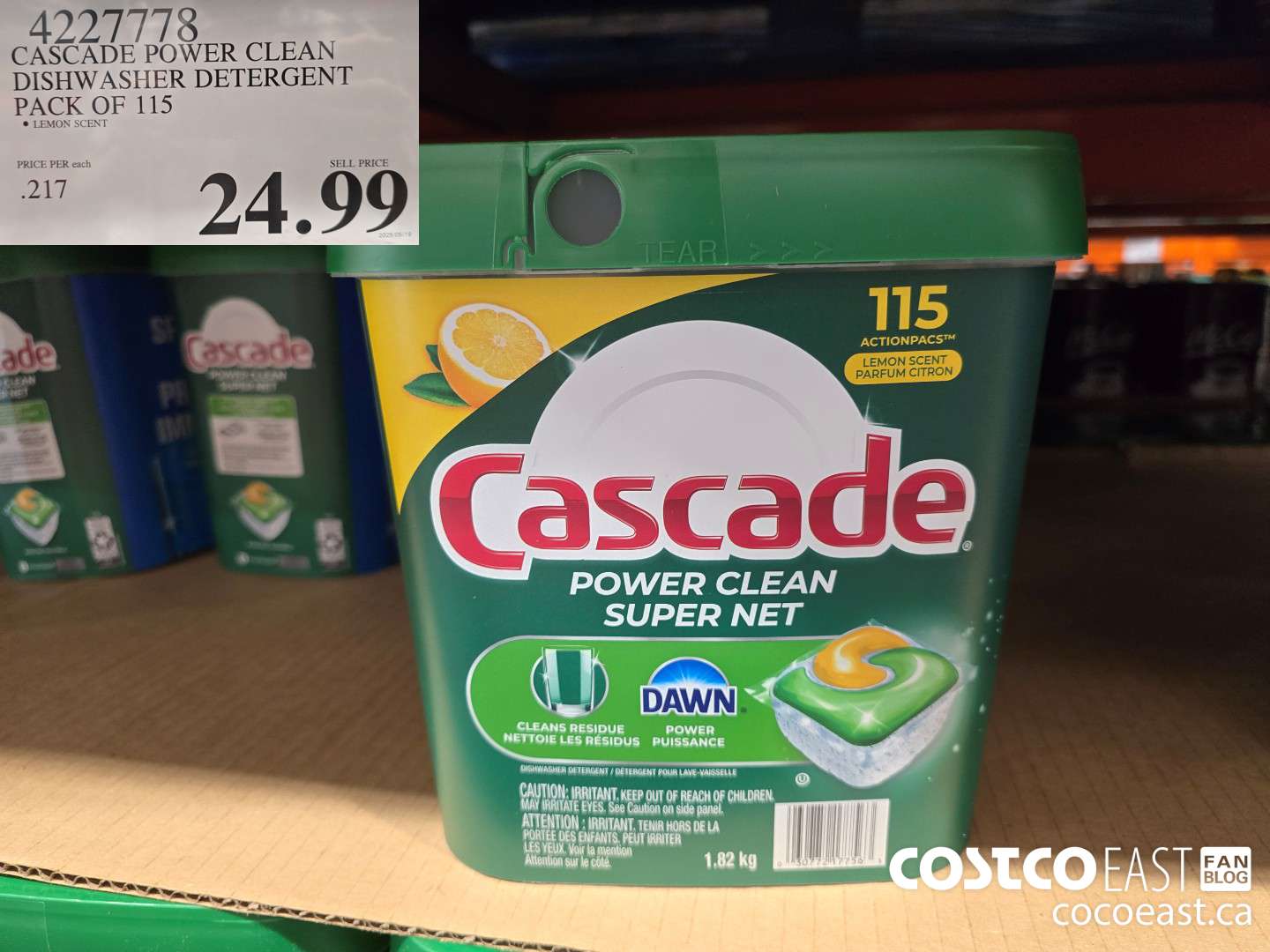 4227778 CASCADE POWER CLEAN DISHWASHER DETERGENT PACK OF 115 $24.99