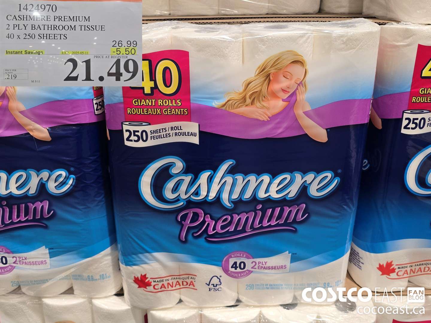 1424970 CASHMERE PREMIUM 2 PLY BATHROOM TISSUE 40 x 250 sheets ($5.50 INSTANT SAVINGS EXPIRES ON 2025-05-11) $21.49