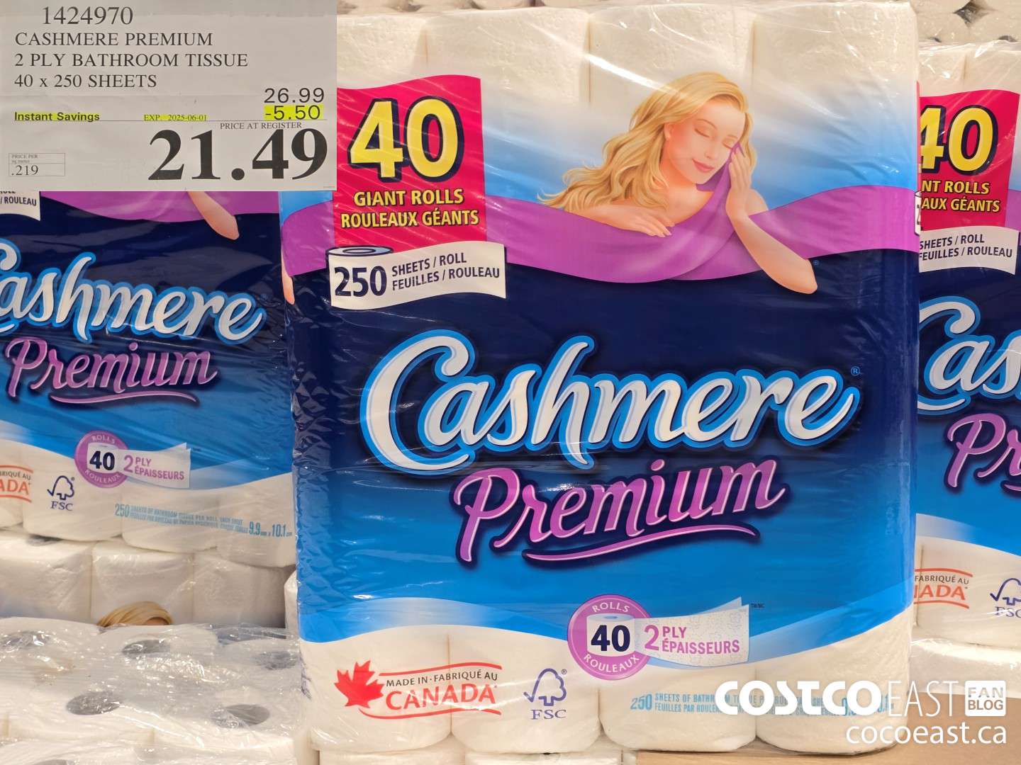1424970 CASHMERE PREMIUM 2 PLY BATHROOM TISSUE 40 x 250 sheets ($5.50 INSTANT SAVINGS EXPIRES ON 2025-06-01) $21.49