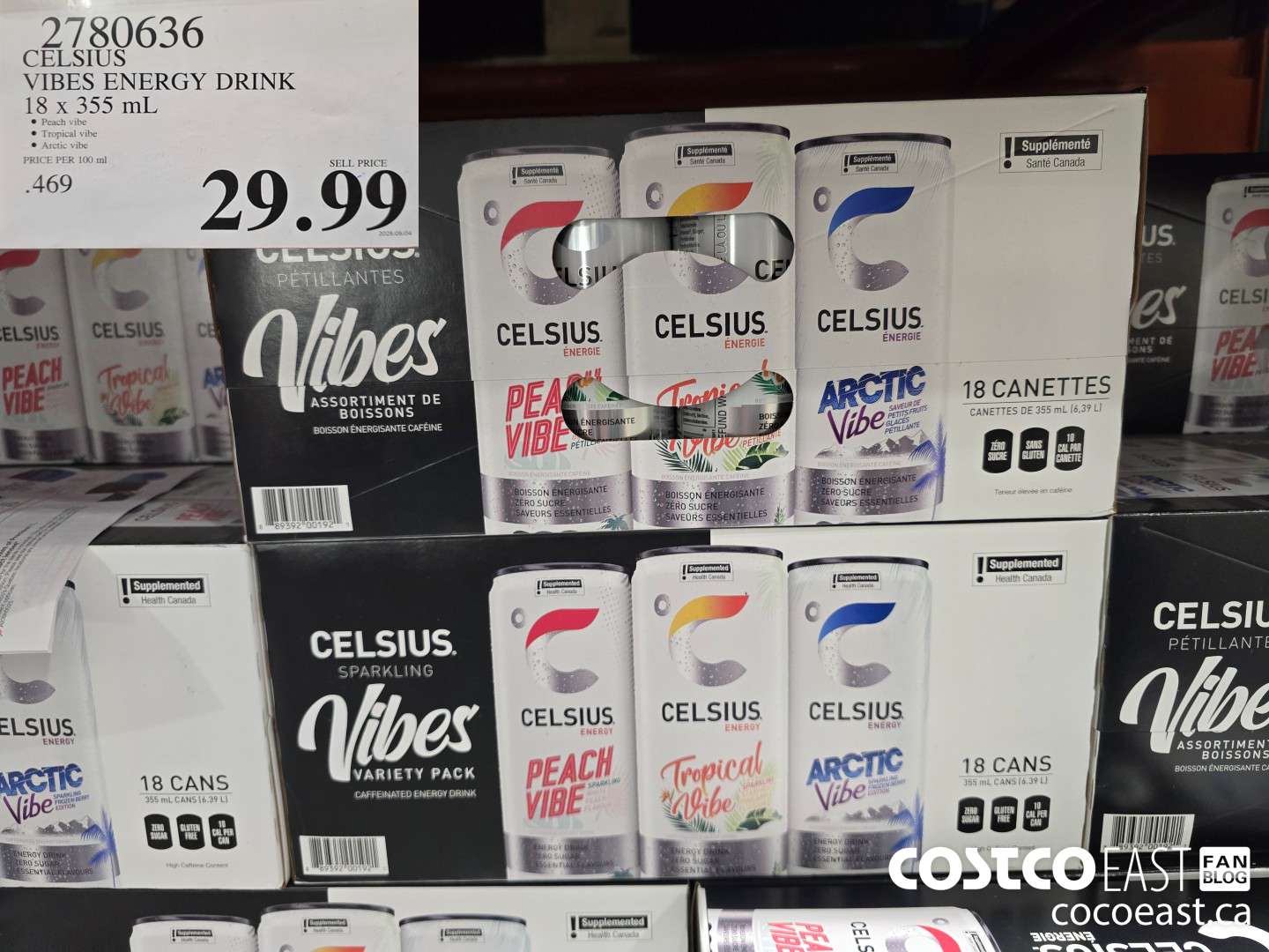 2780636 CELSIUS VIBES ENERGY DRINK 18 X 355 ML $29.99