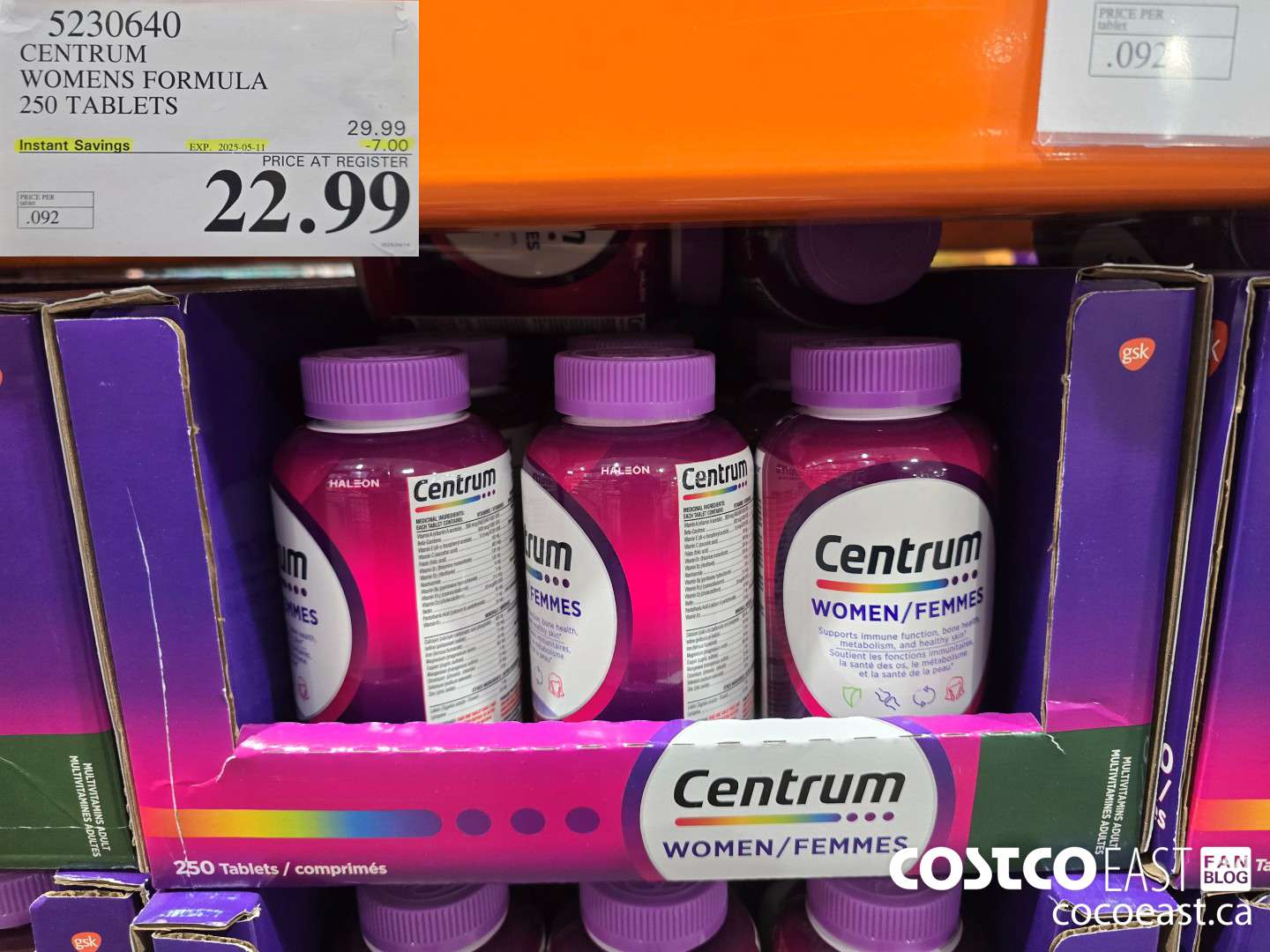 5230640 CENTRUM WOMENS FORMULA 250 TABLETS ($7.00 INSTANT SAVINGS EXPIRES ON 2025-05-11) $22.99