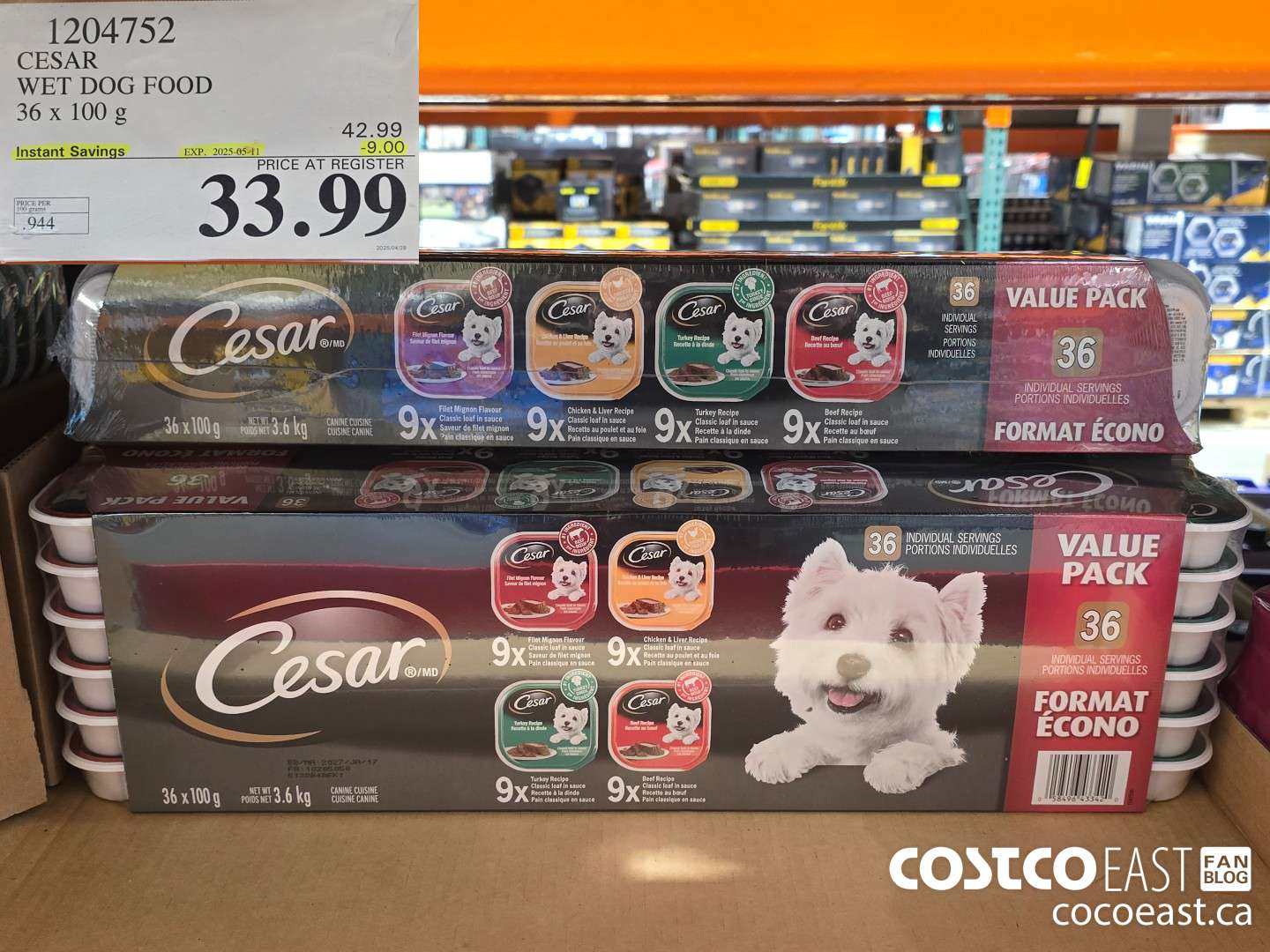 1204752 CESAR WET DOG FOOD 36 x 100 g ($9.00 INSTANT SAVINGS EXPIRES ON 2025-05-11) $33.99