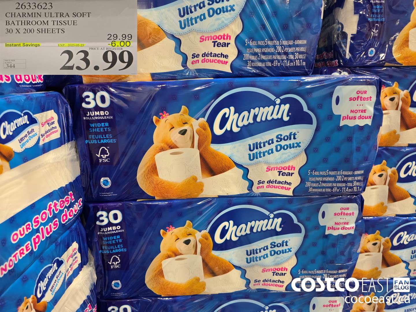 2633623 CHARMIN ULTRA SOFT BATHROOM TISSUE 30 X 200 SHEETS ($6.00 INSTANT SAVINGS EXPIRES ON 2025-05-25) $23.99