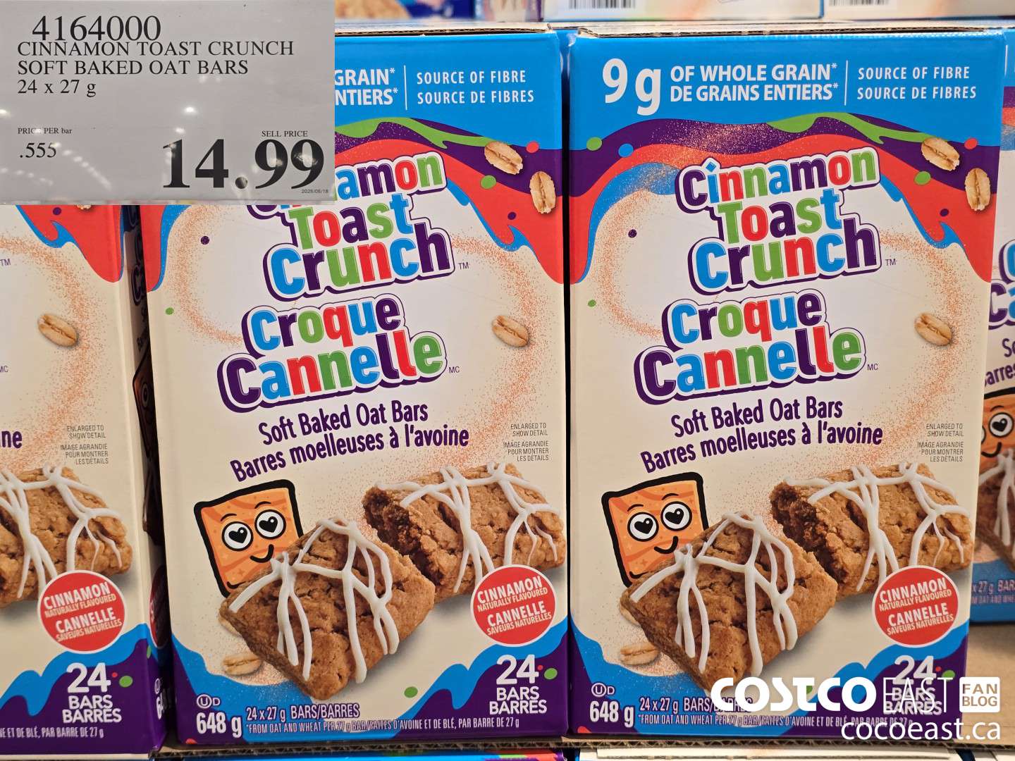 4164000 CINNAMON TOAST CRUNCH SOFT BAKED OAT BARS 24x27 G $14.99