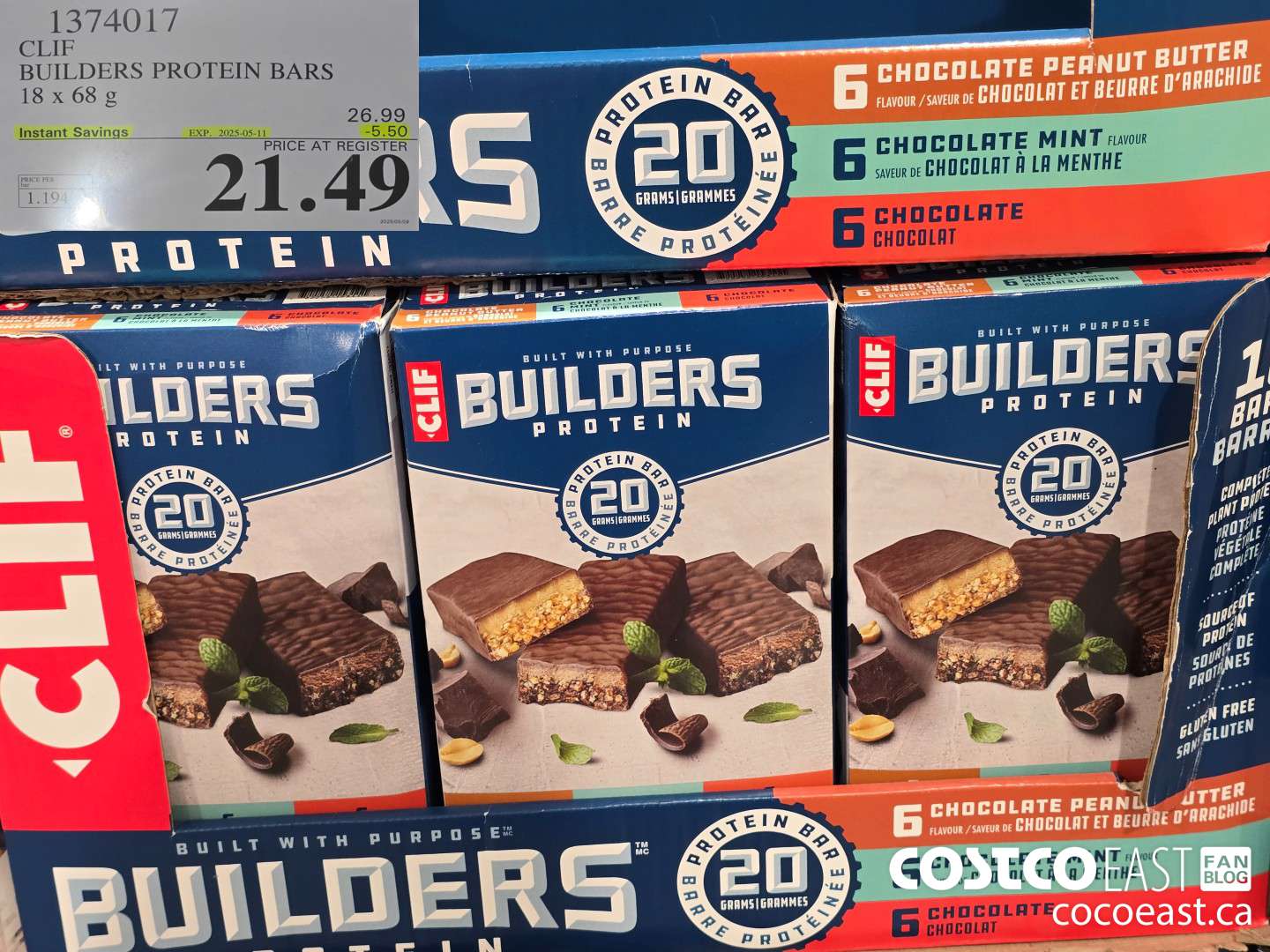 1374017 CLIF BUILDERS PROTEIN BARS 18 X 68 G ($5.50 INSTANT SAVINGS EXPIRES ON 2025-05-11) $21.49