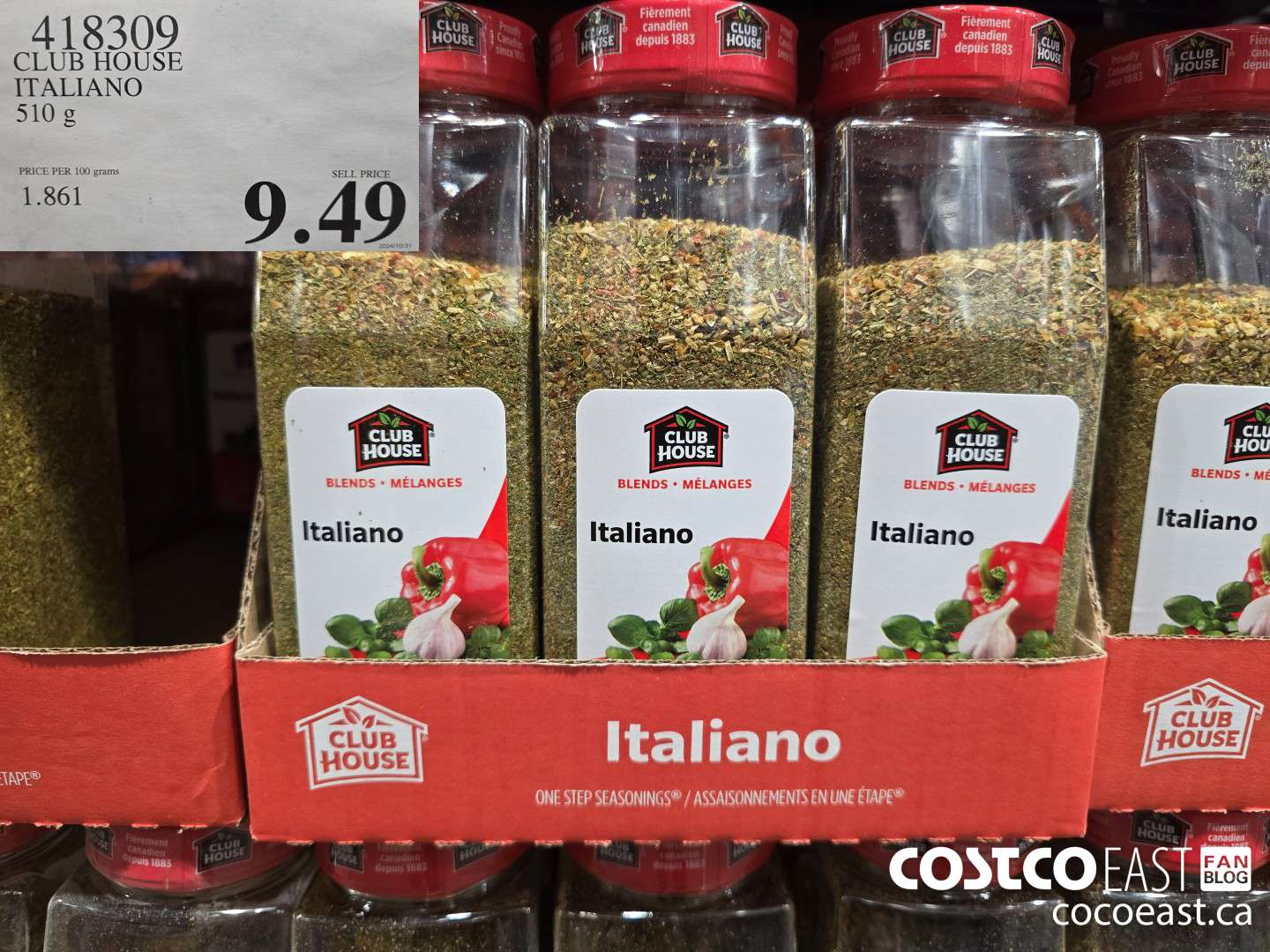 418309 CLUBHOUSE ITALIAN SEASONING 510 G $9.49