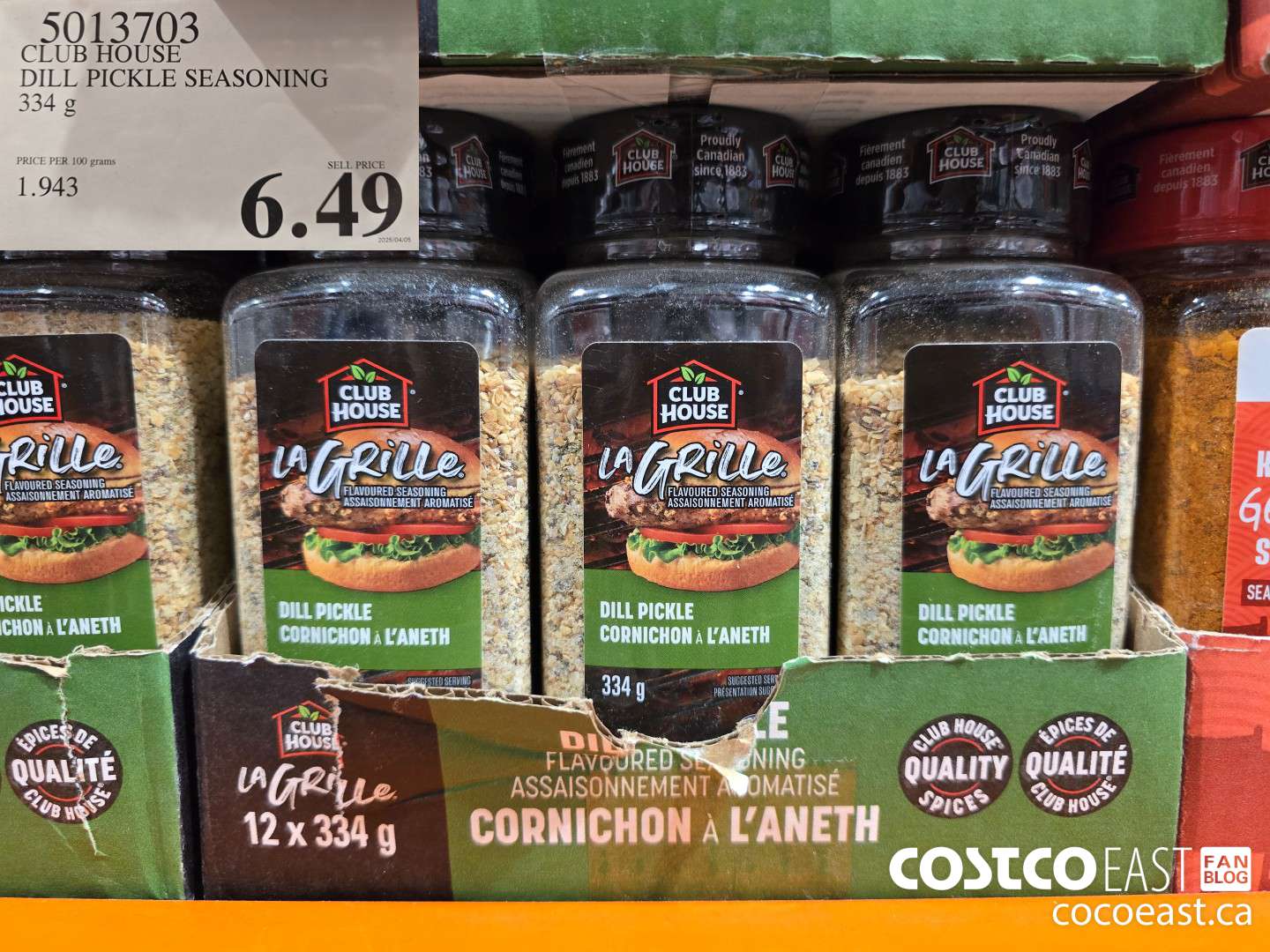 5013703 CLUB HOUSE DILL PICKLE SEASONING 334 g $6.49