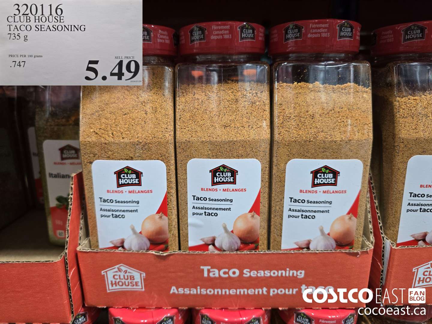320116 CLUB HOUSE TACO SEASONING 735 G $5.49