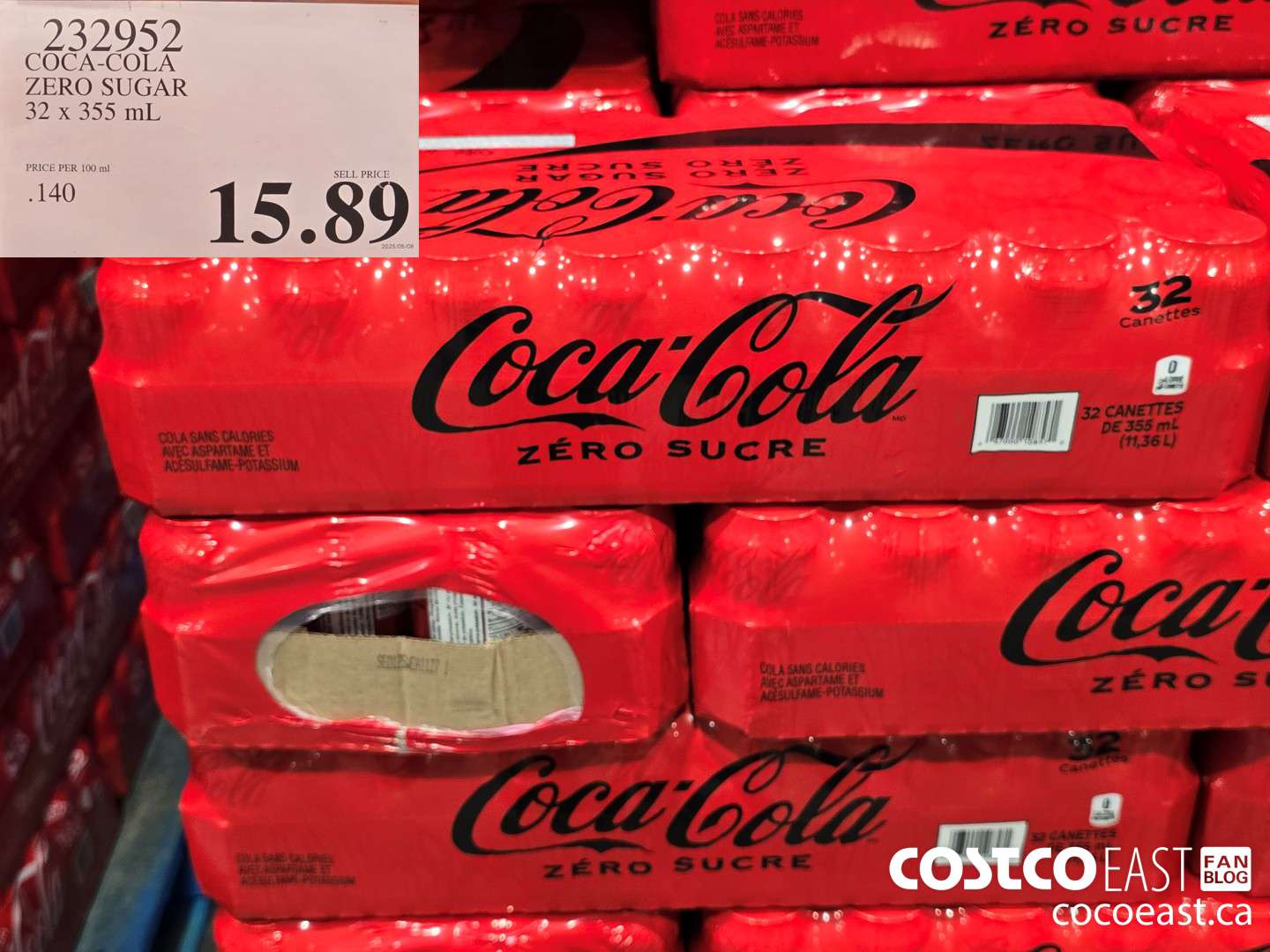 232952 COCA-COLA ZERO SUGAR 32 X 355 ML $15.69