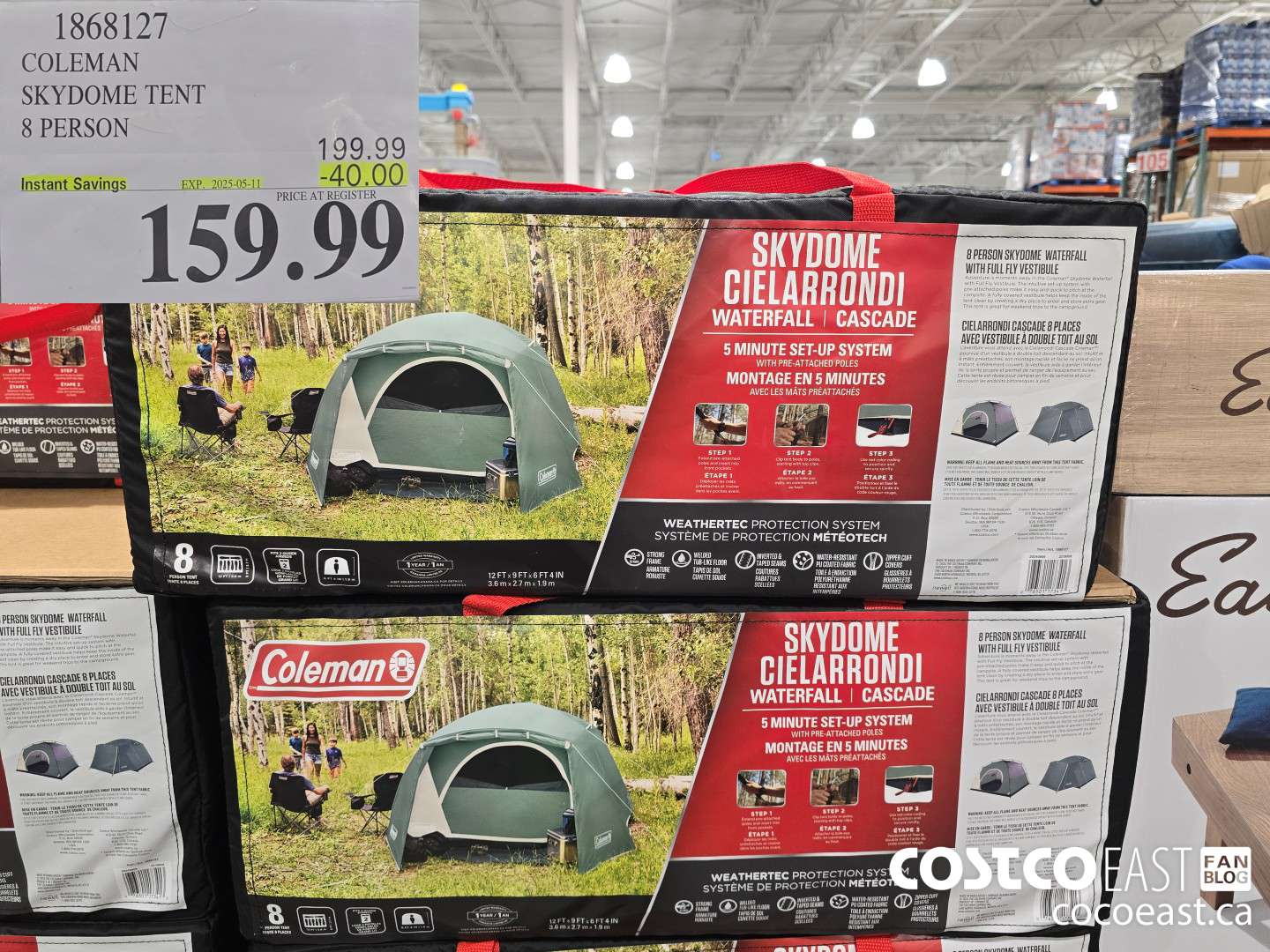1868127 COLEMAN SKYDOME TENT 8 PERSON ($40.00 INSTANT SAVINGS EXPIRES ON 2025-05-11) $159.99