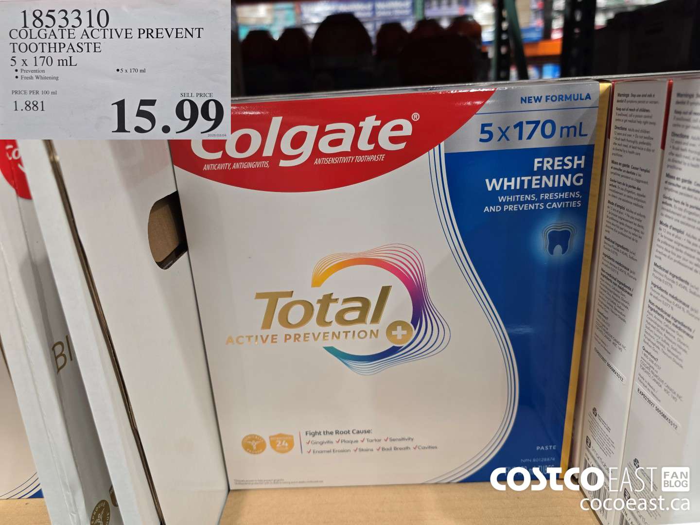 1853310 COLGATE ACTIVE PREVENT TOOTHPASTE 5 x 170 mL $15.99