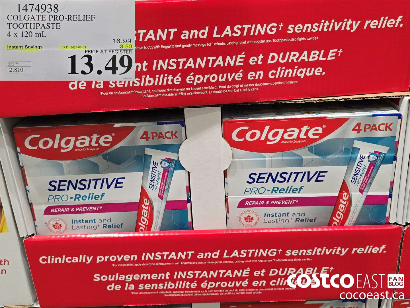 1474938 COLGATE PRO-RELIEF TOOTHPASTE 4 x 120 mL ($3.50 INSTANT SAVINGS EXPIRES ON 2025-06-08) $13.49