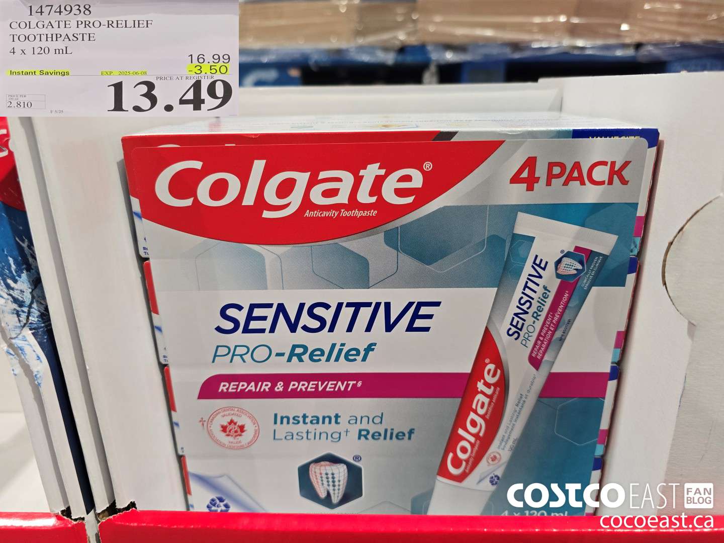 1474938 COLGATE PRO-RELIEF TOOTHPASTE 4 x 120 mL ($3.50 INSTANT SAVINGS EXPIRES ON 2025-06-08) $13.49