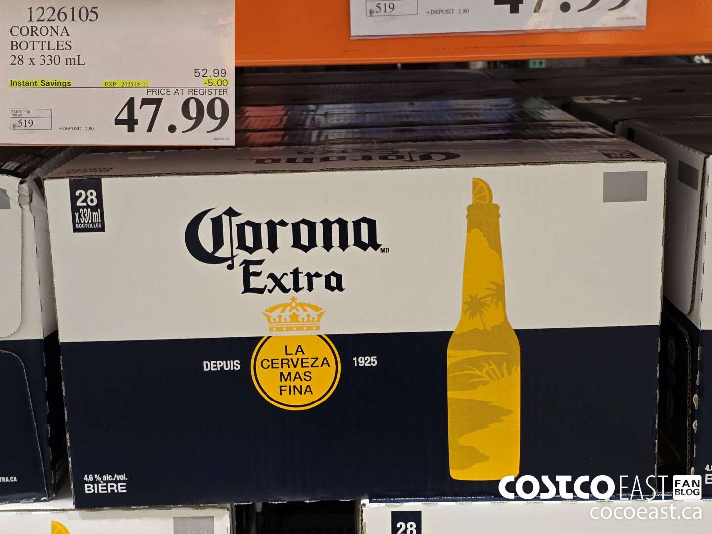 1226105 CORONA BOTTLES 28 x 330 mL ($5.00 INSTANT SAVINGS EXPIRES ON 2025-05-11) $47.99