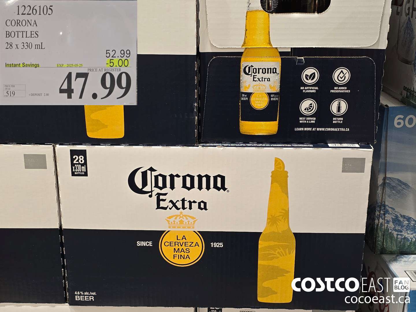 1226105 CORONA BOTTLES 28 x 330 mL ($5.00 INSTANT SAVINGS EXPIRES ON 2025-05-25) $47.99