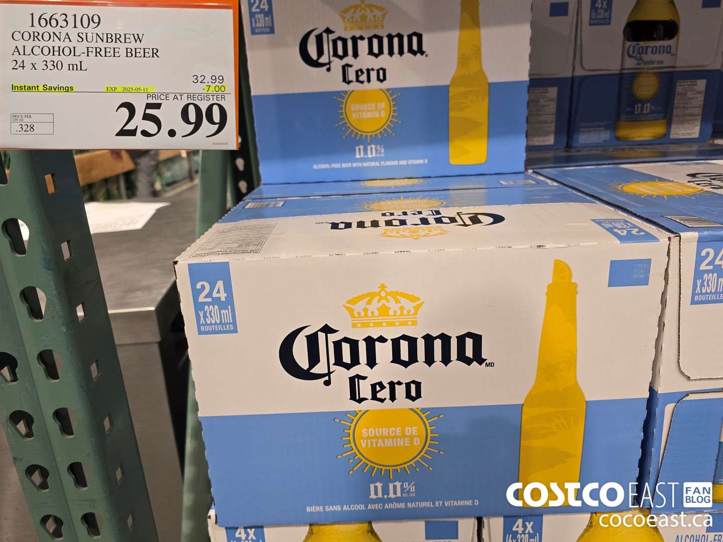 1663109 CORONA SUNBREW ALCOHOL-FREE BEER 24 X 330ML 2025-05-011 ($7.00 INSTANT SAVINGS) $25.99