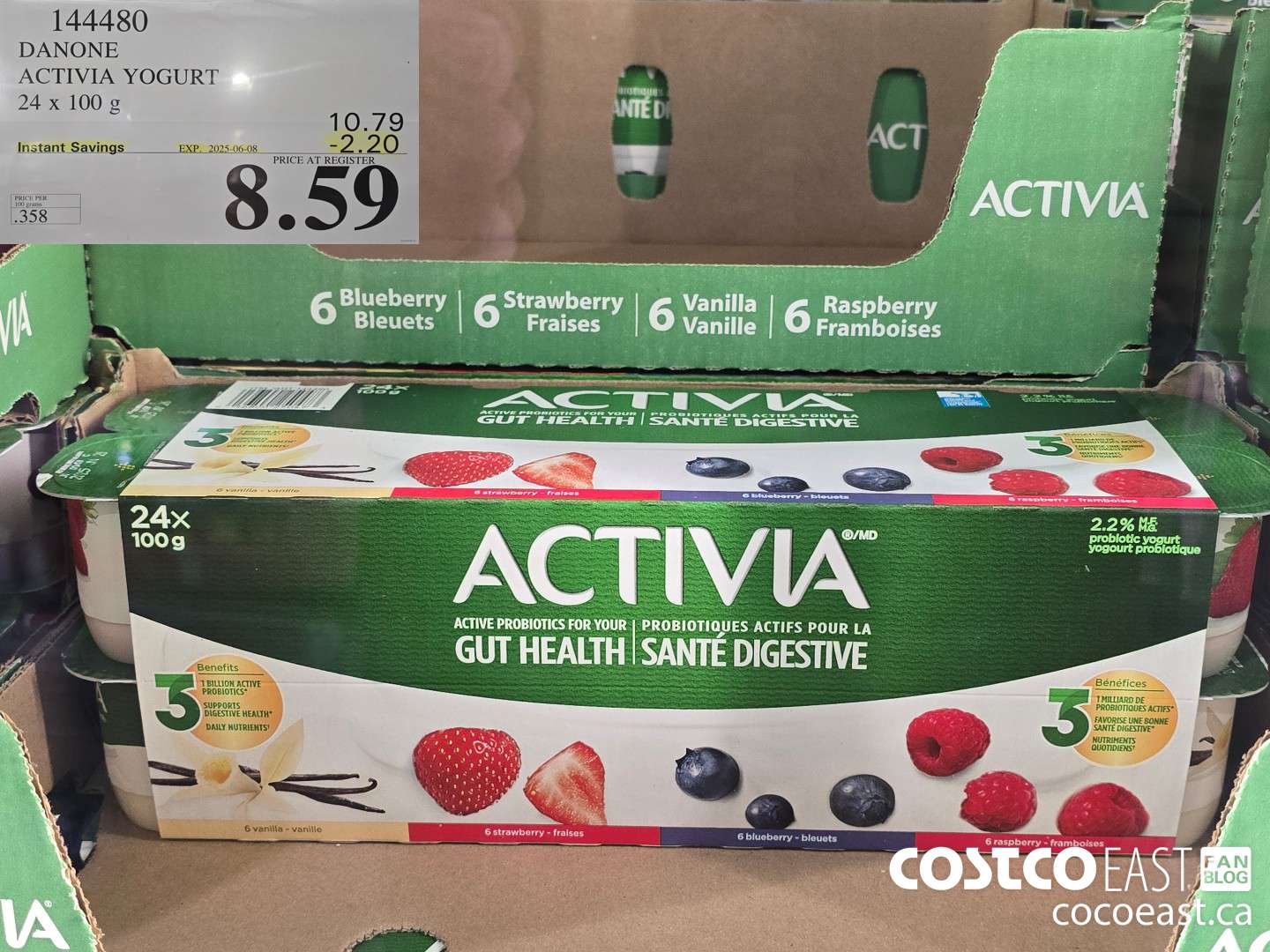 144480 DANONE ACTIVIA YOGURT 24 X 100 G ($2.20 INSTANT SAVINGS EXPIRES ON 2025-06-08) $8.59