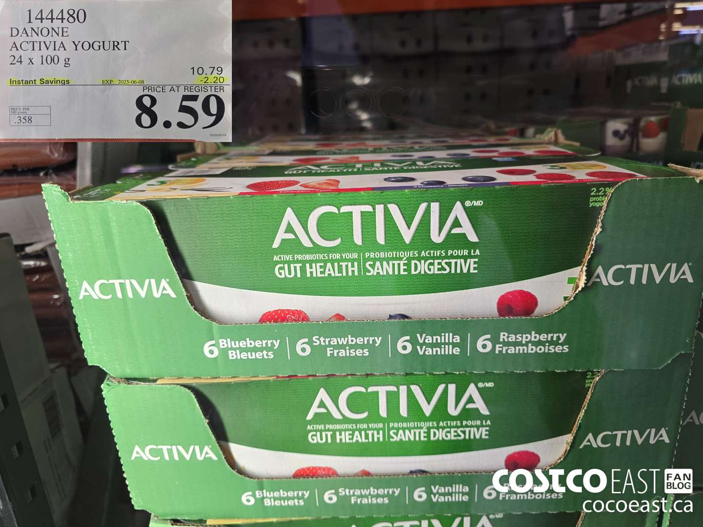 144480 DANONE ACTIVIA YOGURT 24 X 100 G ($2.20 INSTANT SAVINGS EXPIRES ON 2025-06-08) $8.59