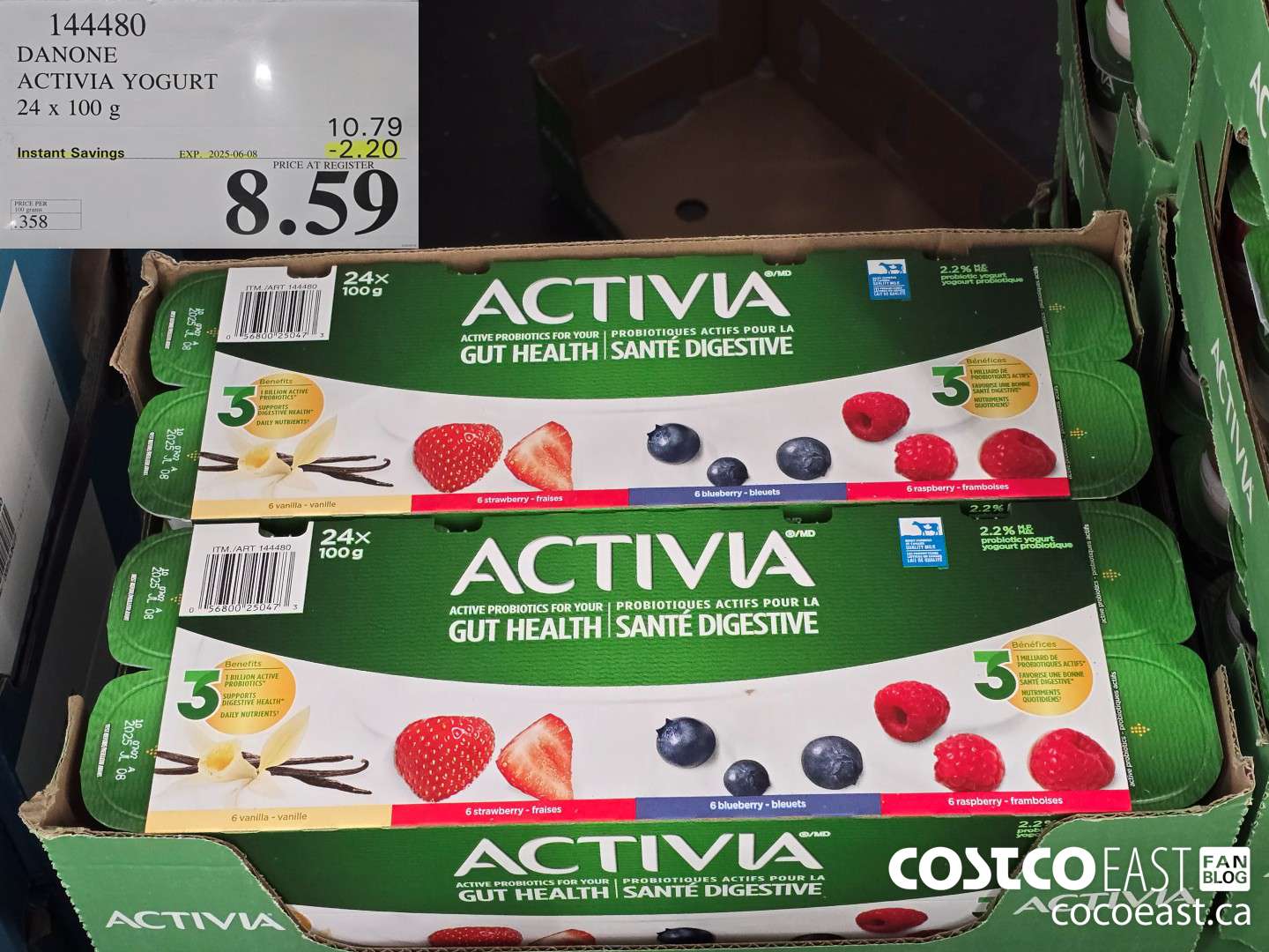 144480 DANONE ACTIVIA YOGURT 24 X 100 G ($2.20 INSTANT SAVINGS EXPIRES ON 2025-06-08) $8.59