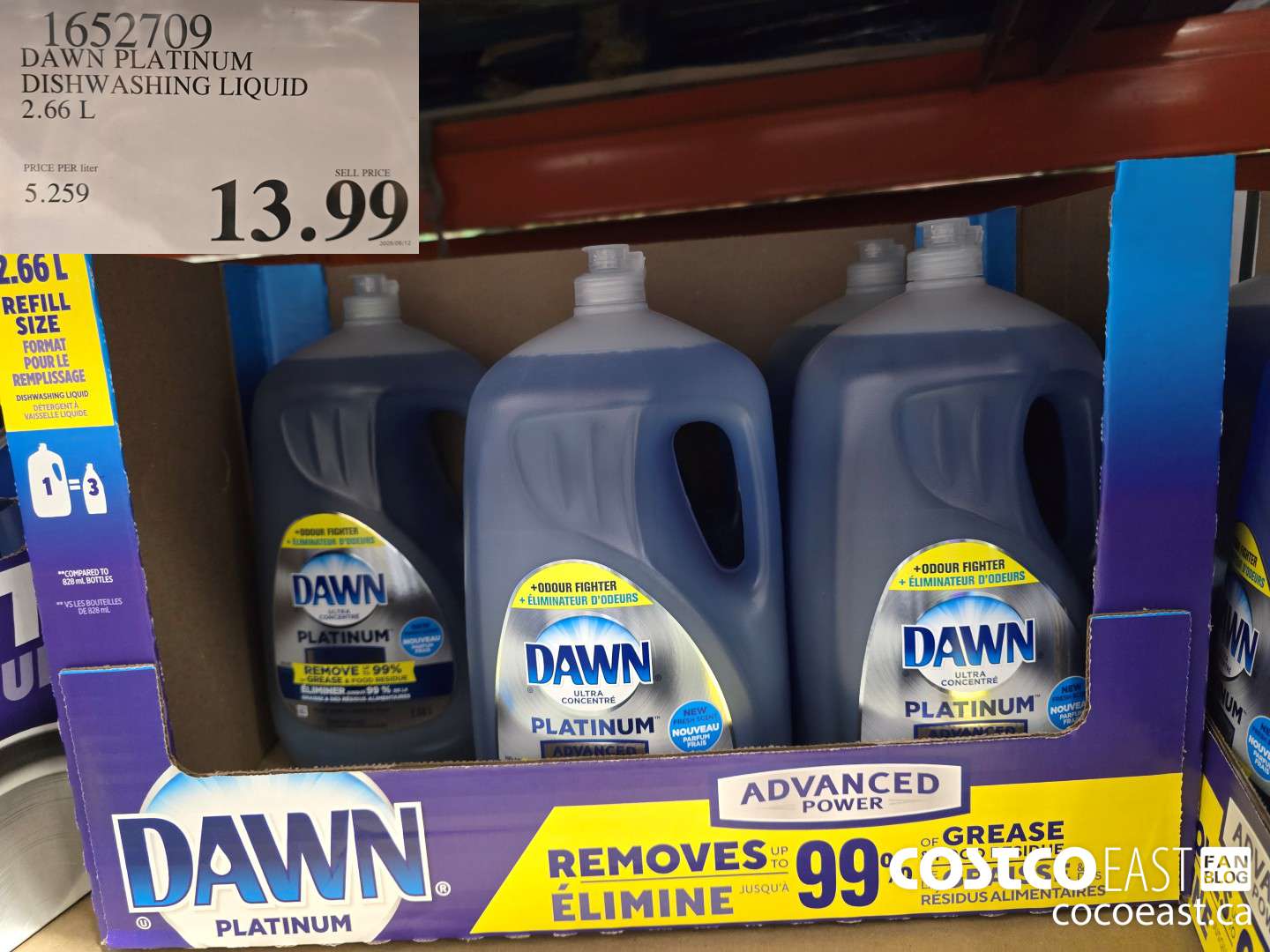 1652709 DAWN PLATINUM DISHWASHER LIQUID 2.66L $13.99