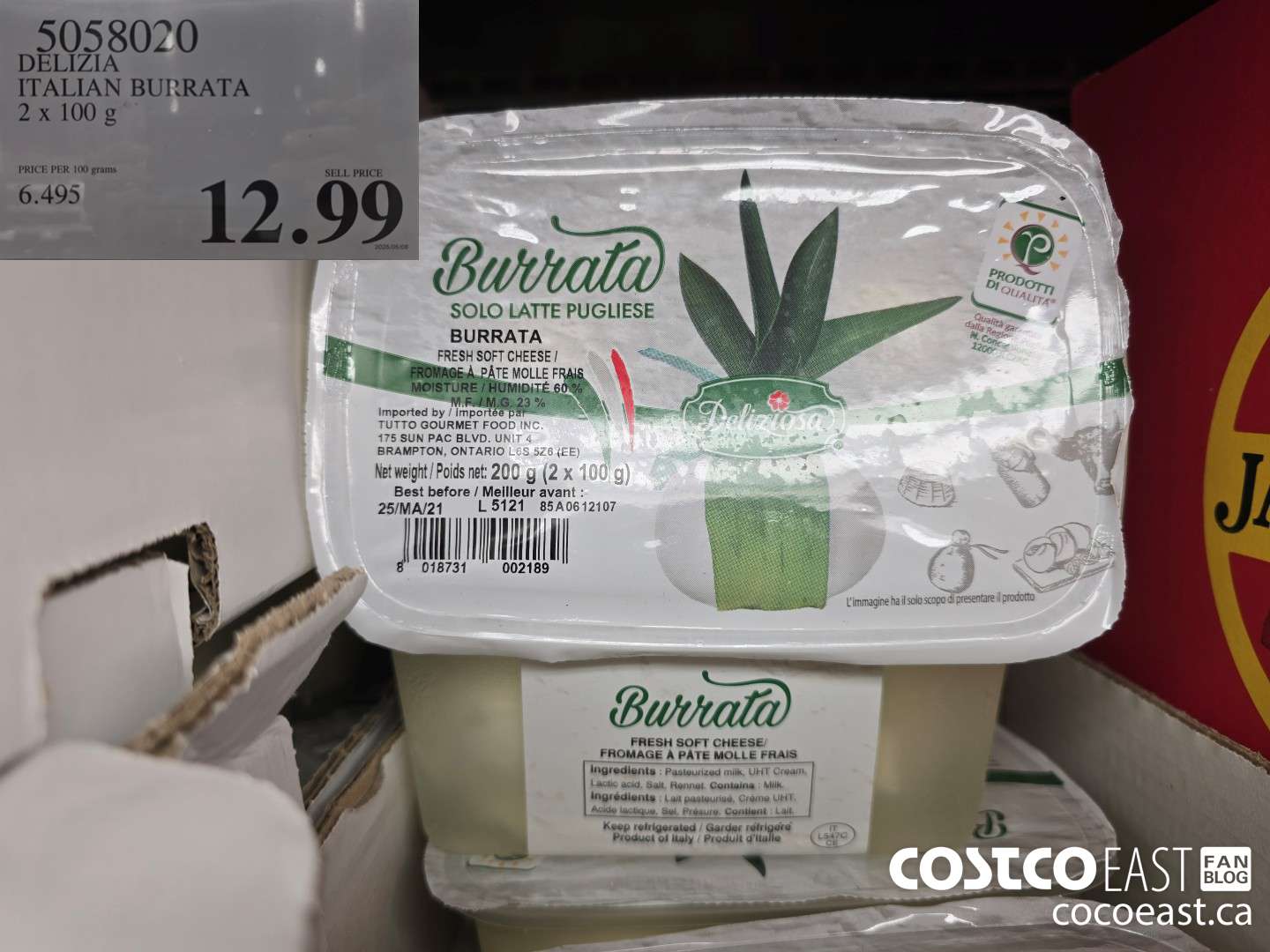 5058020 DELIZIA ITALIAN BURRATA 2x 100 g $12.99