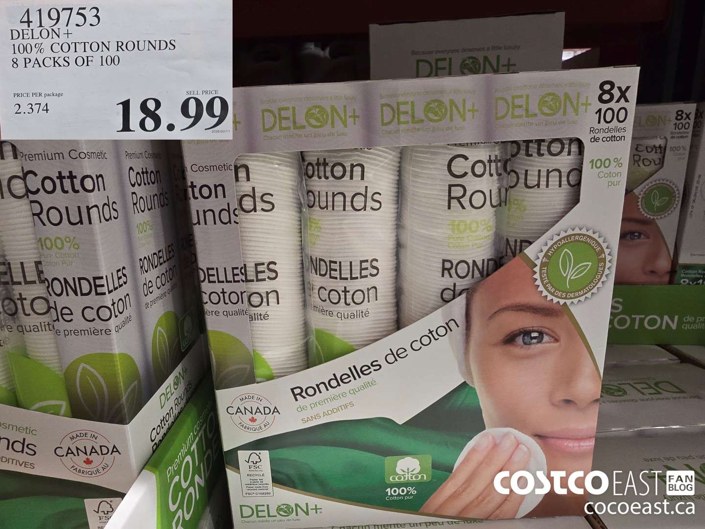 419753 DELON + 100% COTTON ROUNDS 8 PACKS OF 100 $18.99