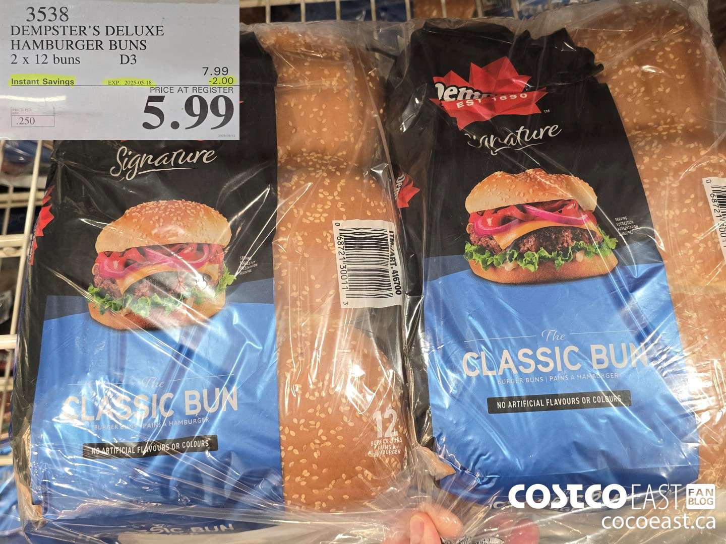 3538 DEMPSTER'S DELUXE HAMBURGER BUNS 2 X 12 BUNS ($2.00 INSTANT SAVINGS EXPIRES ON 2025-05-18) $5.99