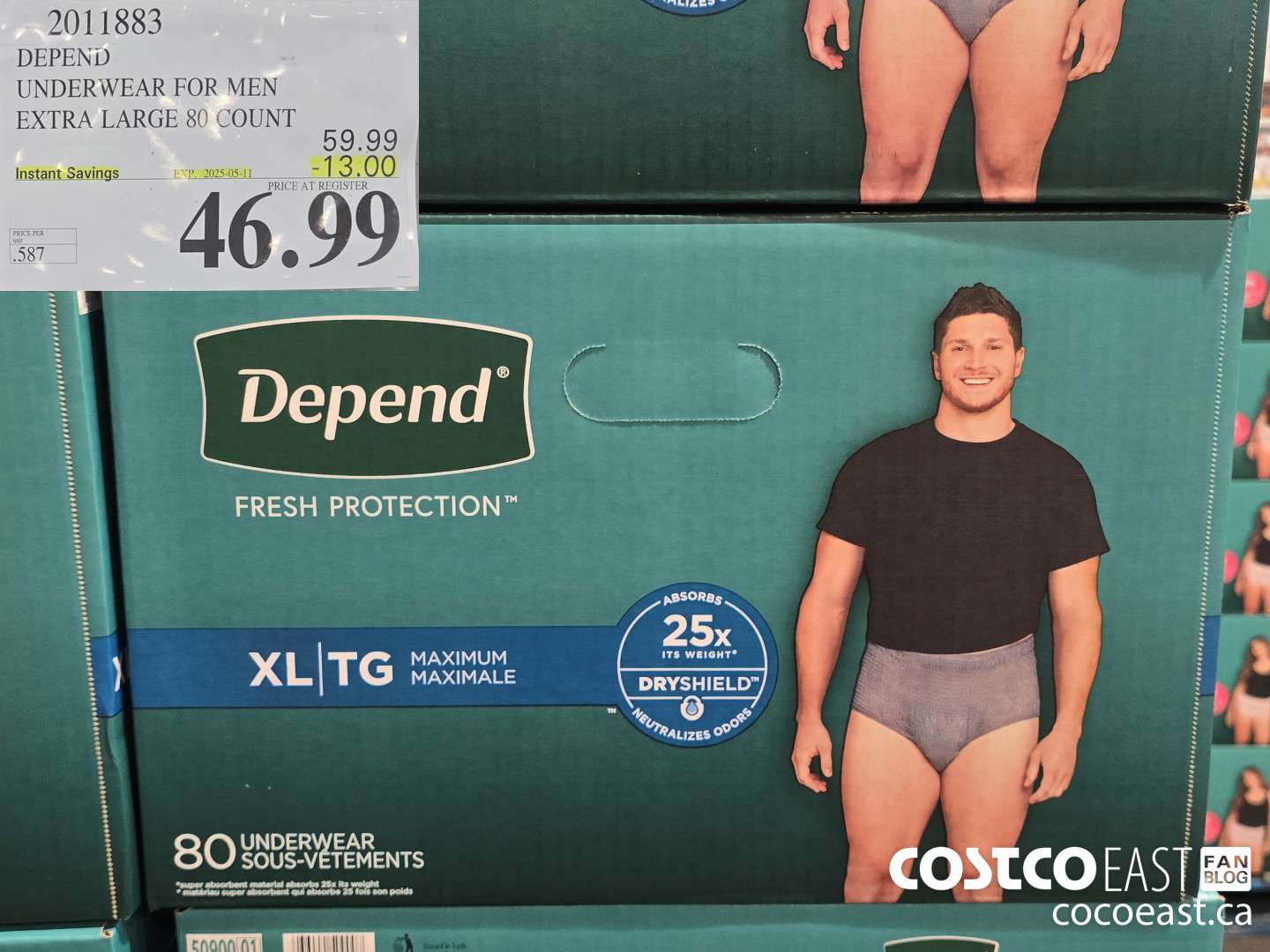 2011883 DEPEND UNDERWEAR FOR MEN EXTRA LARGE 80 COUNT ($13.00 INSTANT SAVINGS EXPIRES ON 2025-05-11) $46.99