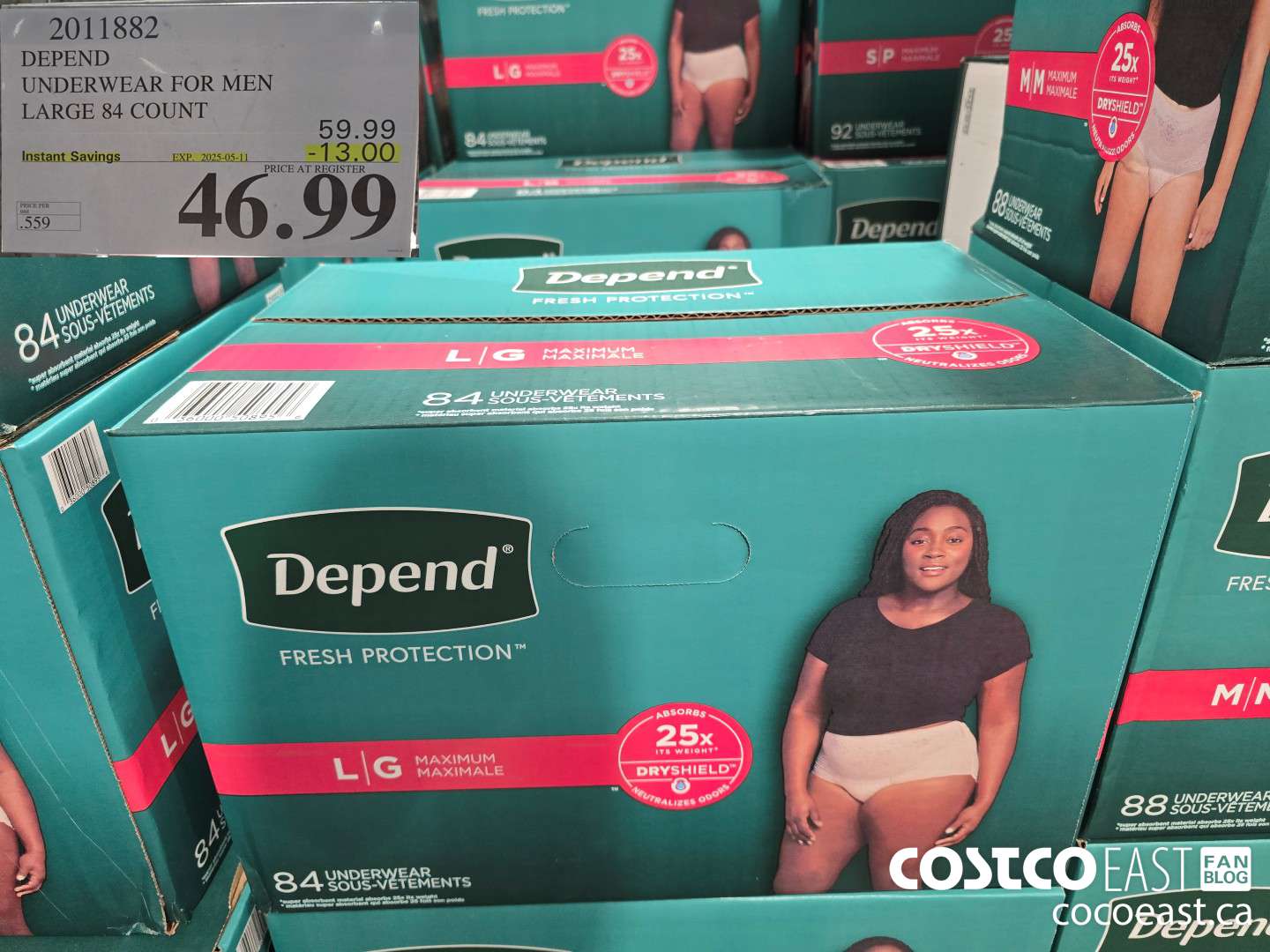 2011882 DEPEND UNDERWEAR FOR MEN LARGE 84 COUNT ($13.00 INSTANT SAVINGS EXPIRES ON 2025-05-11) $46.99