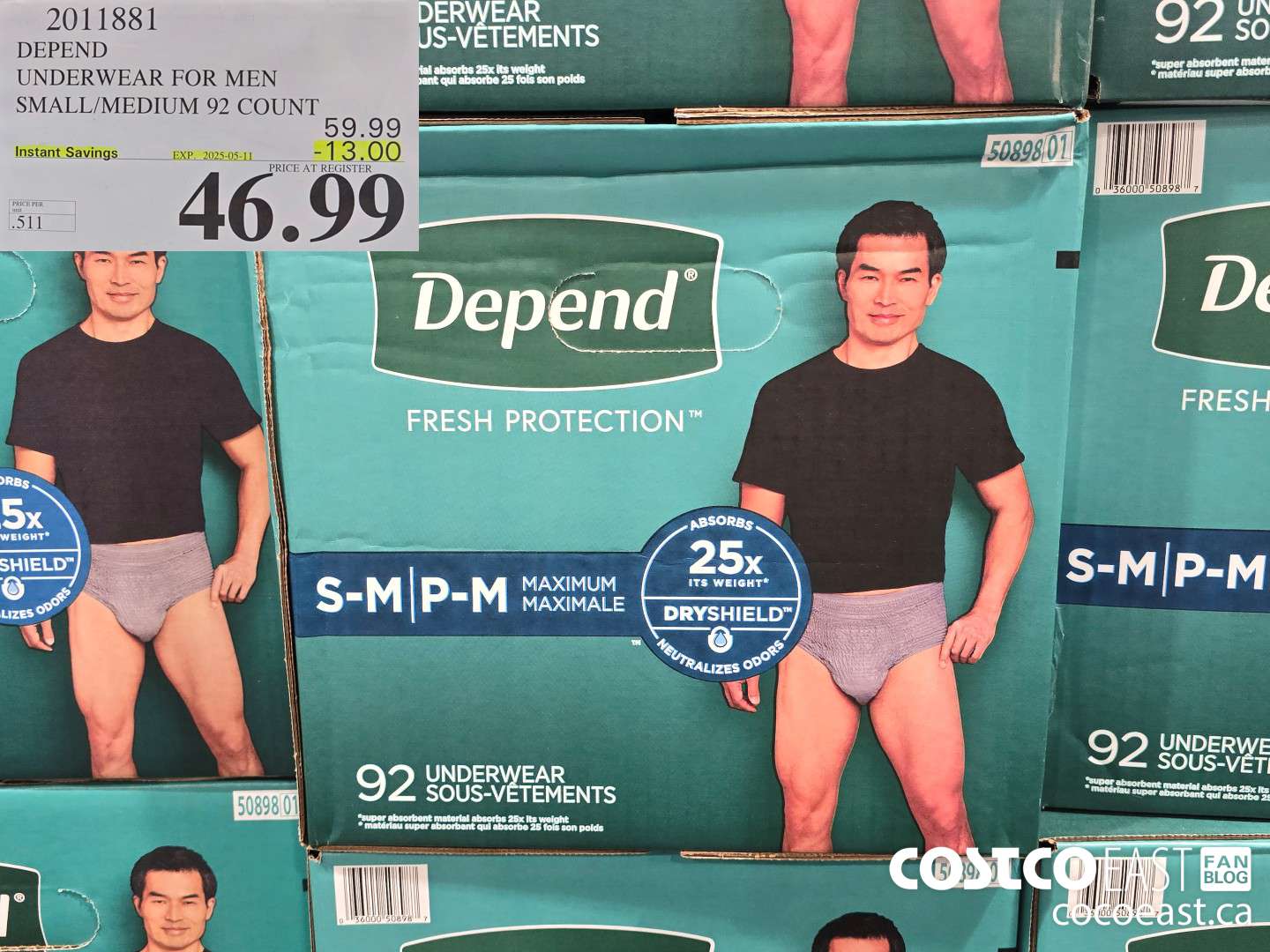 2011881 DEPEND UNDERWEAR FOR MEN SMALL/MEDIUM 92 COUNT ($13.00 INSTANT SAVINGS EXPIRES ON 2025-05-11) $46.99