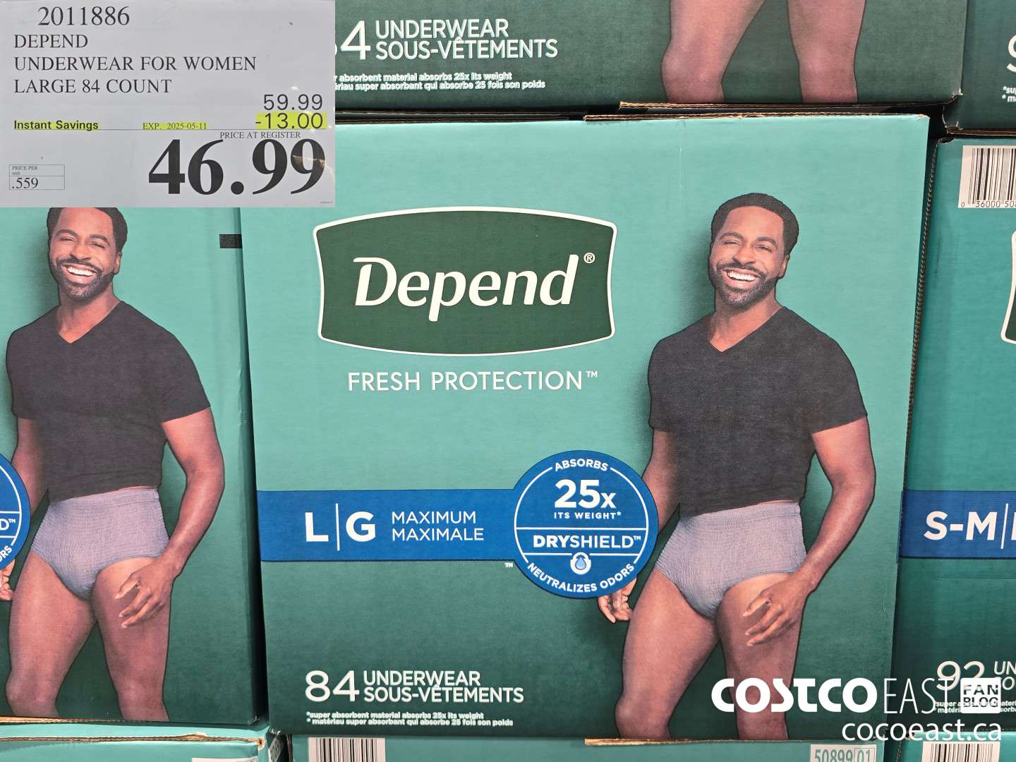 2011886 DEPEND UNDERWEAR FOR WOMEN LARGE 84 COUNT ($13.00 INSTANT SAVINGS EXPIRES ON 2025-05-11) $46.99