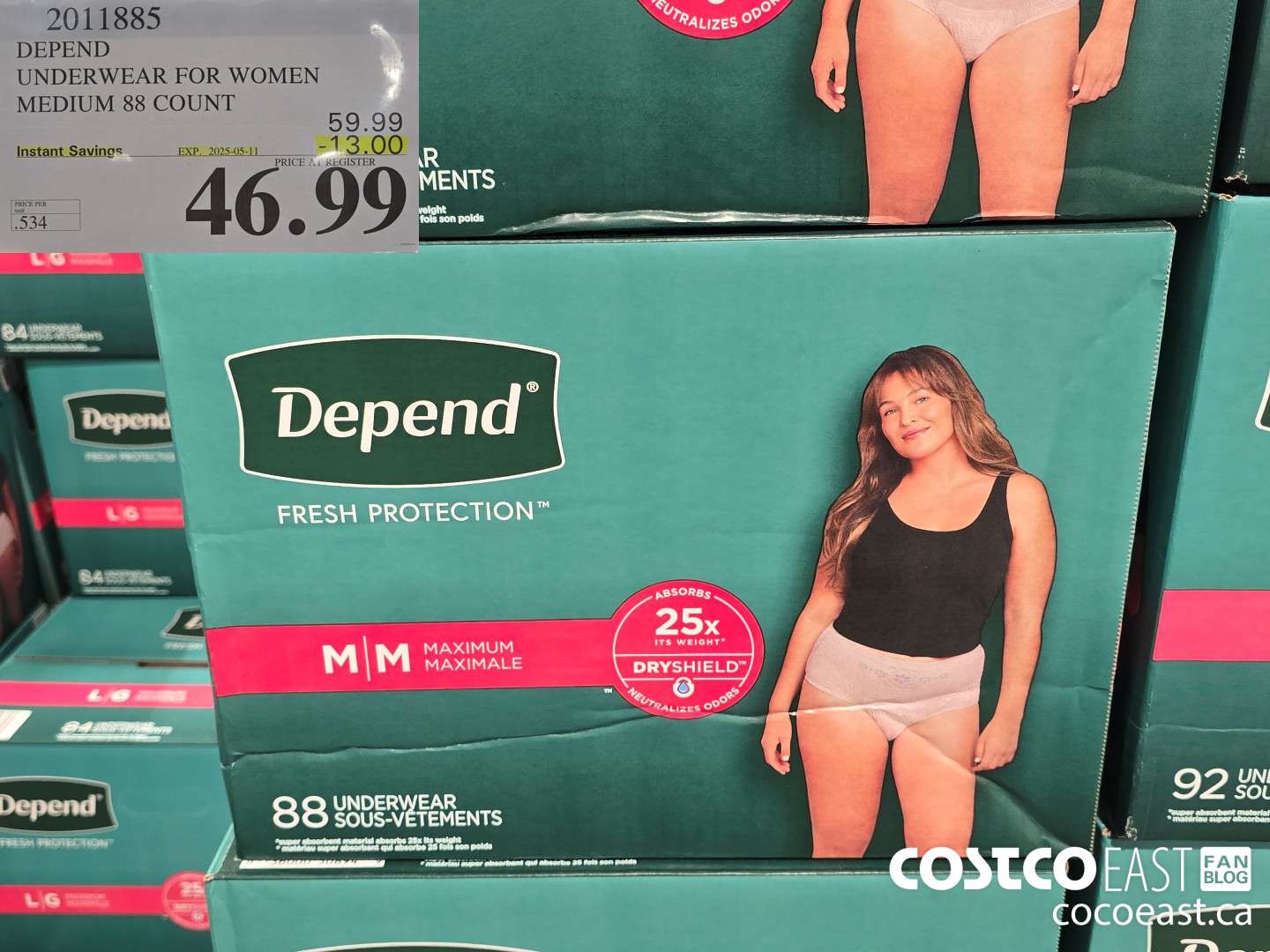 2011885 DEPEND UNDERWEAR FOR WOMEN MEDIUM 88 COUNT ($13.00 INSTANT SAVINGS EXPIRES ON 2025-05-11) $46.99