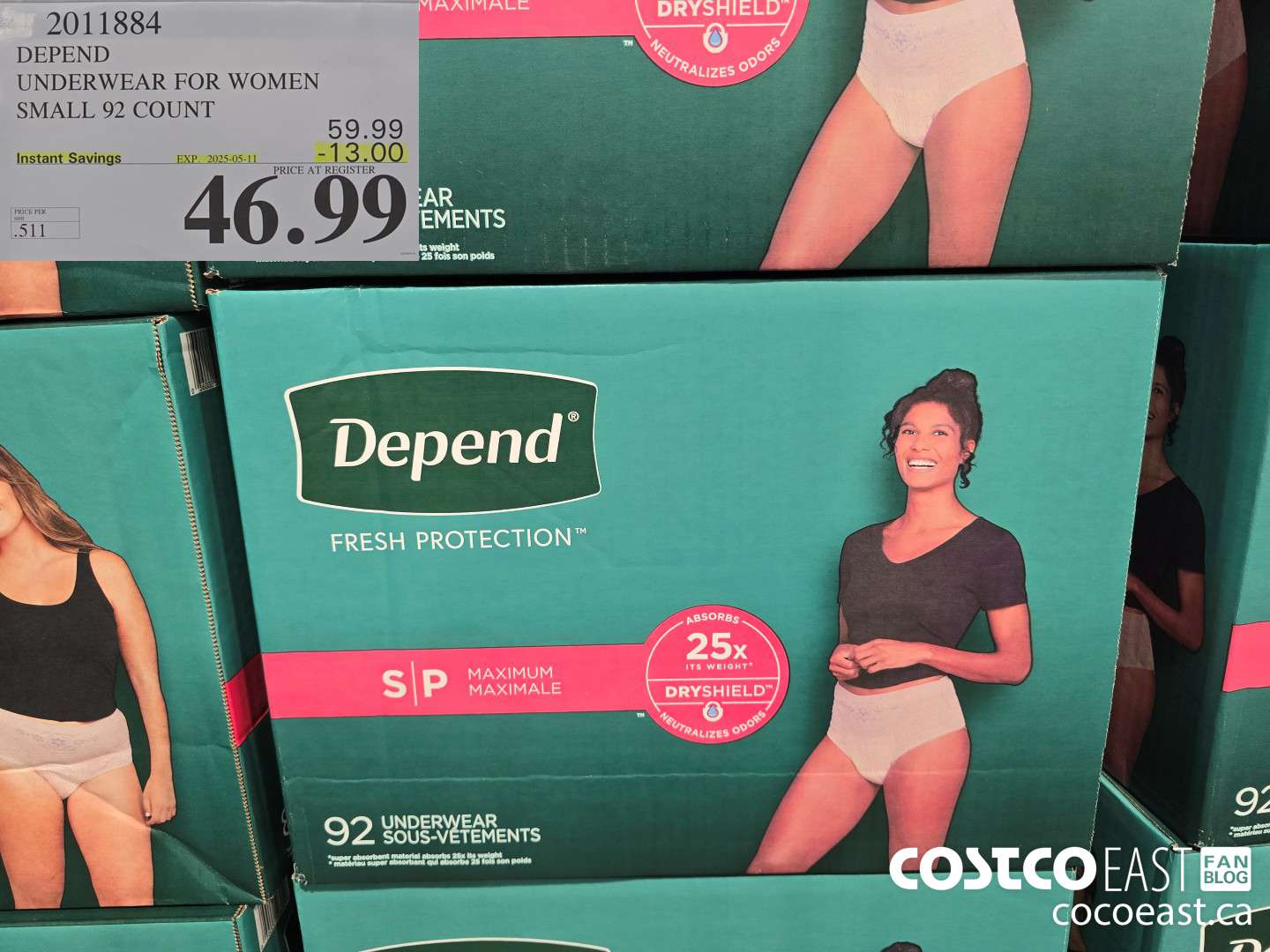2011884 DEPEND UNDERWEAR FOR WOMEN SMALL 92 COUNT ($13.00 INSTANT SAVINGS EXPIRES ON 2025-05-11) $46.99