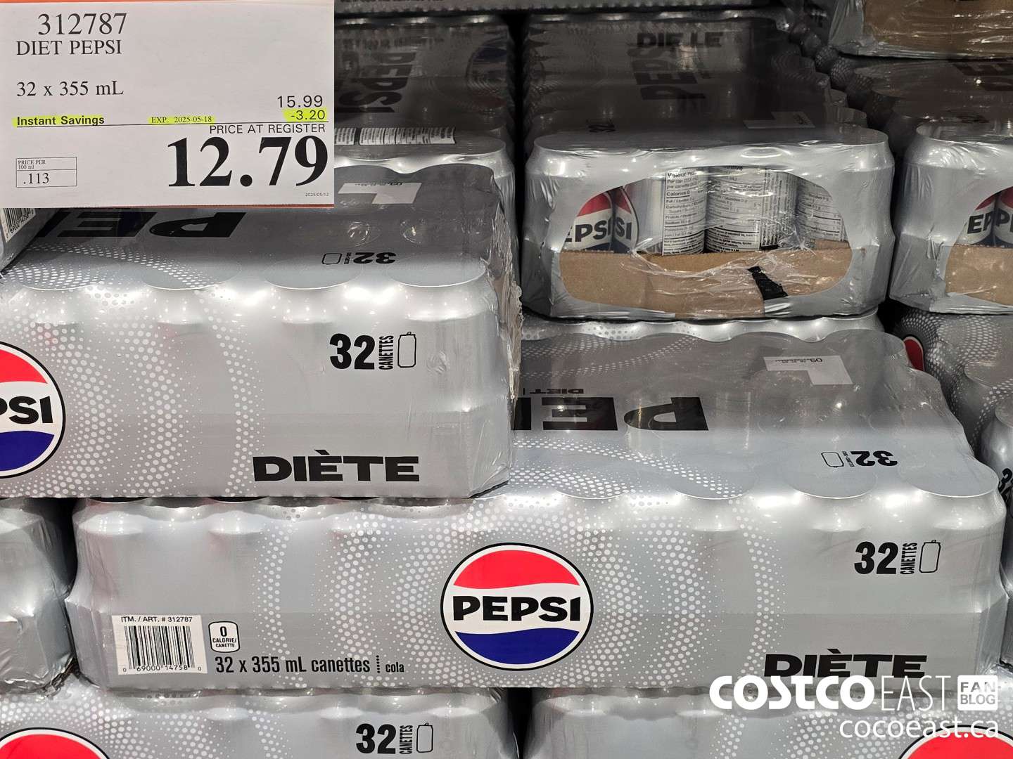 312787 DIET PEPSI 32 X 355 ML ($3.20 INSTANT SAVINGS EXPIRES ON 2025-05-18) $12.79