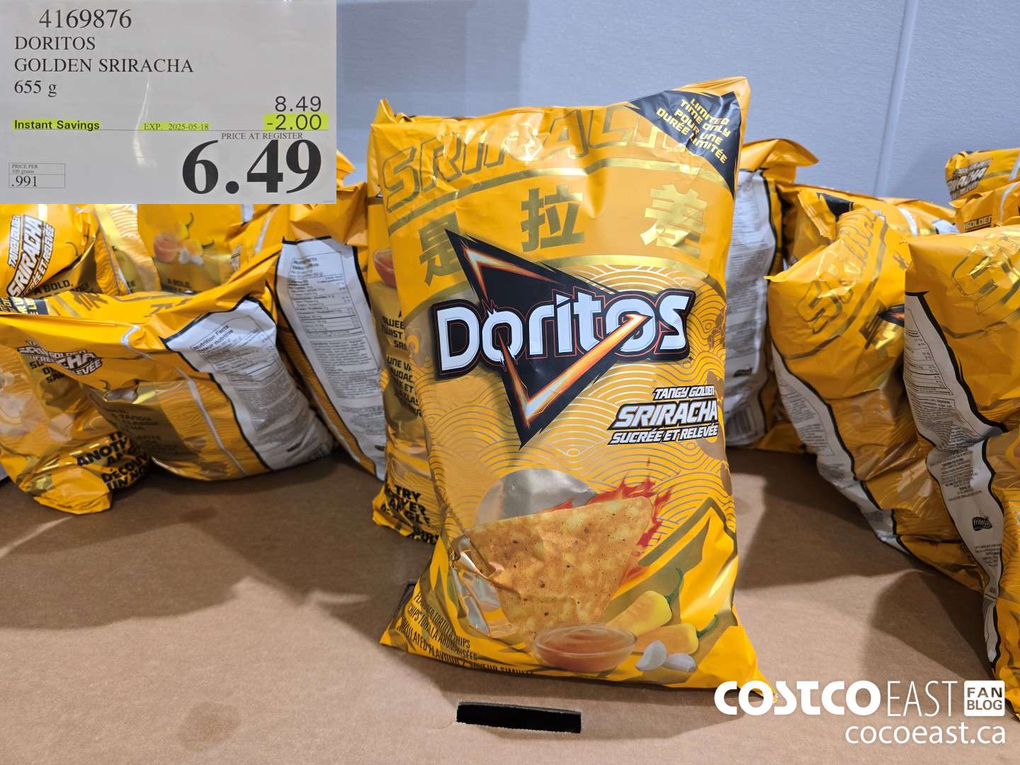 4169876 DORITOS GOLDEN SRIRACHA 655 g ($2.00 INSTANT SAVINGS EXPIRES ON 2025-05-18) $6.49