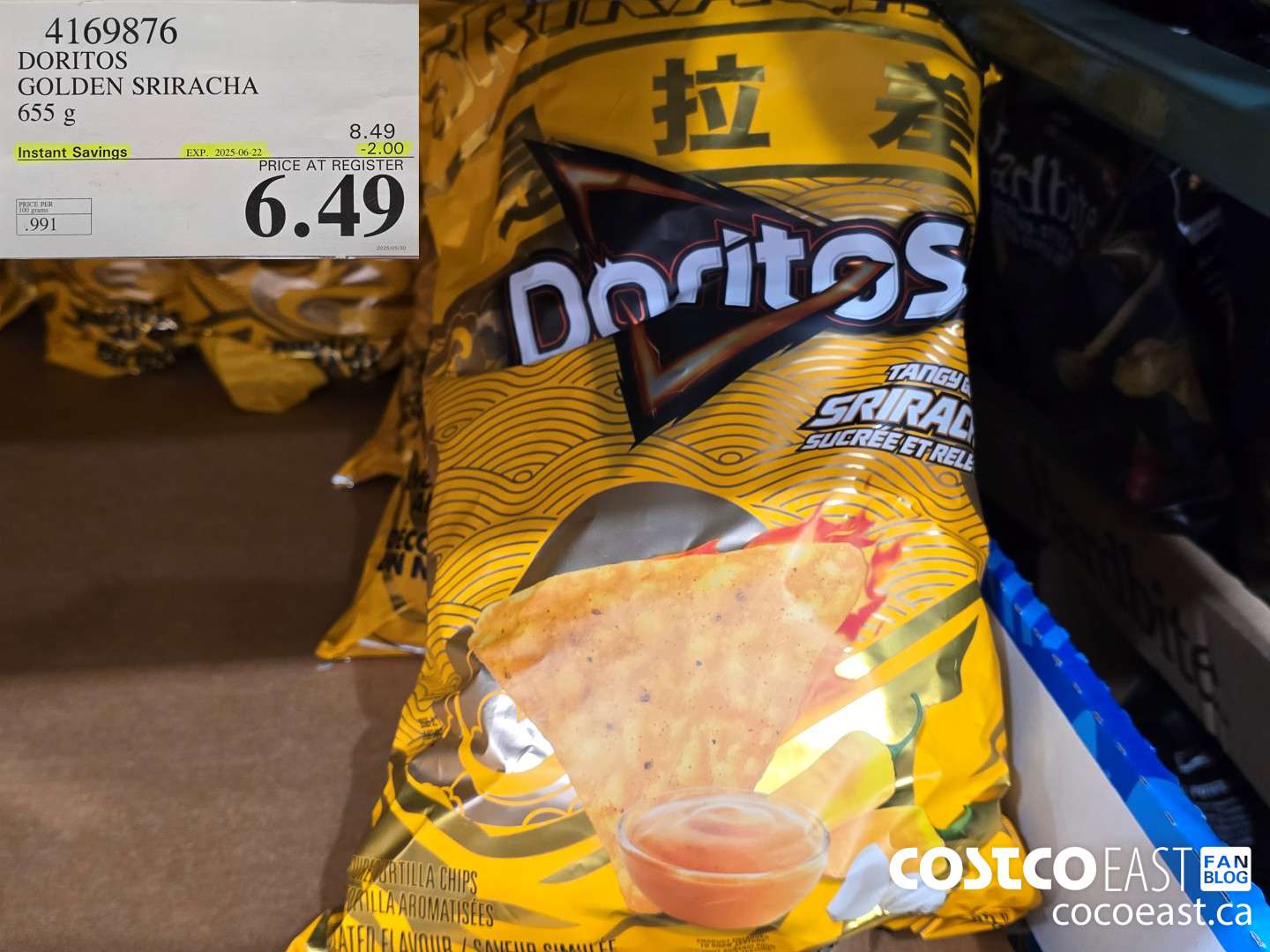4169876 DORITOS GOLDEN SRIRACHA 655 g ($2.00 INSTANT SAVINGS EXPIRES ON 2025-06-22) $6.49