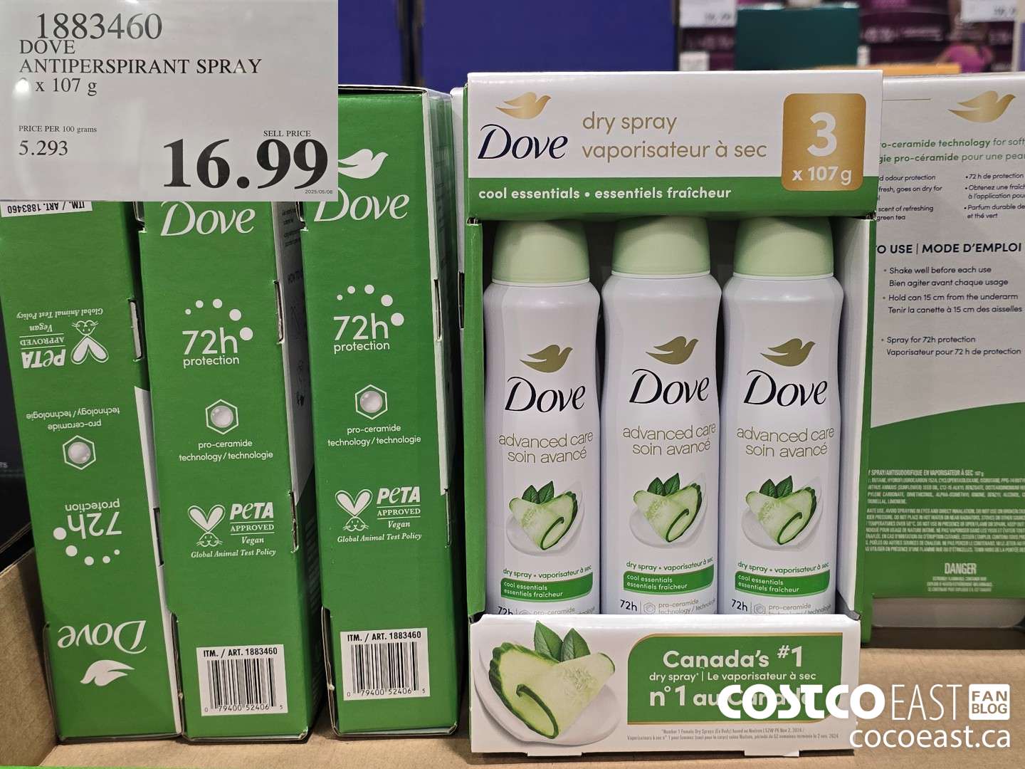 1883460 DOVE ANTIPERSPIRANT SPRAY 3 x 107 g $16.99