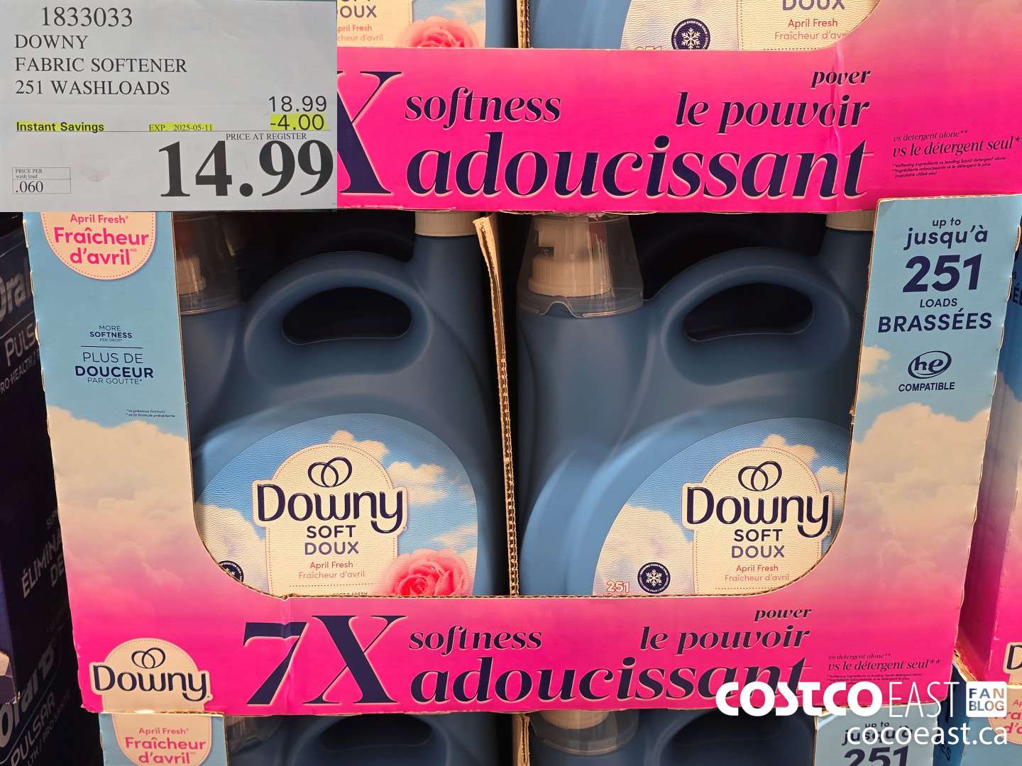 1833033 DOWNY FABRIC SOFTENER 251 WASHLOADS ($4.00 INSTANT SAVINGS EXPIRES ON 2025-05-11) $14.99