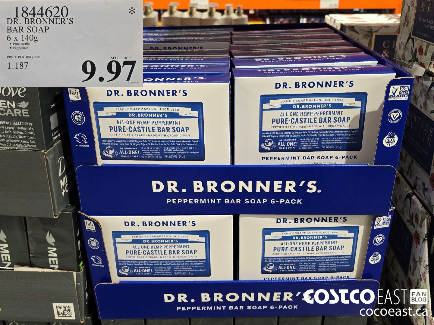 1844620 DR. BRONNER'S BAR SOAP 6 X 140 G $9.97