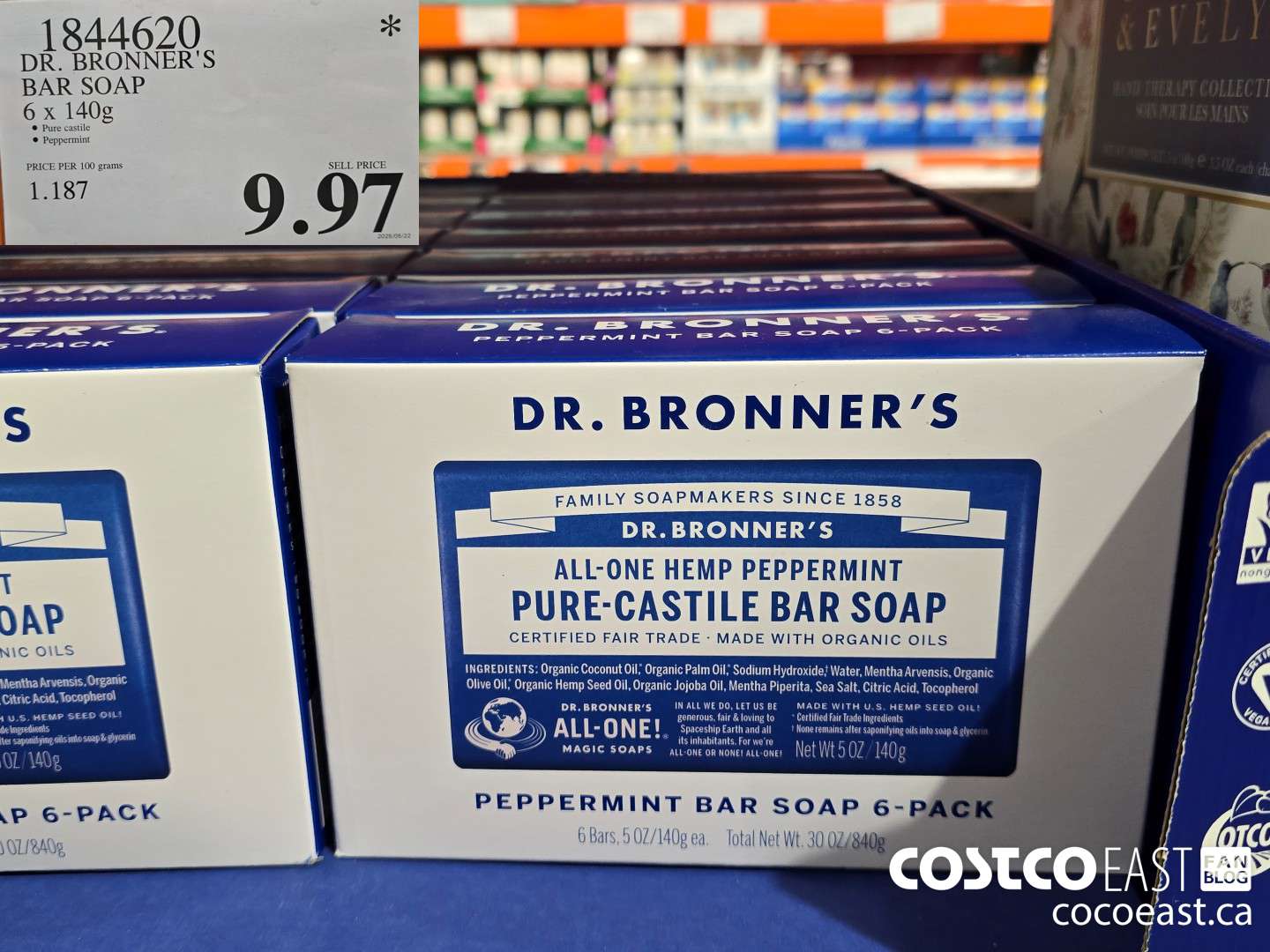 1844620 DR. BRONNER'S BAR SOAP 6 x 140g $9.97