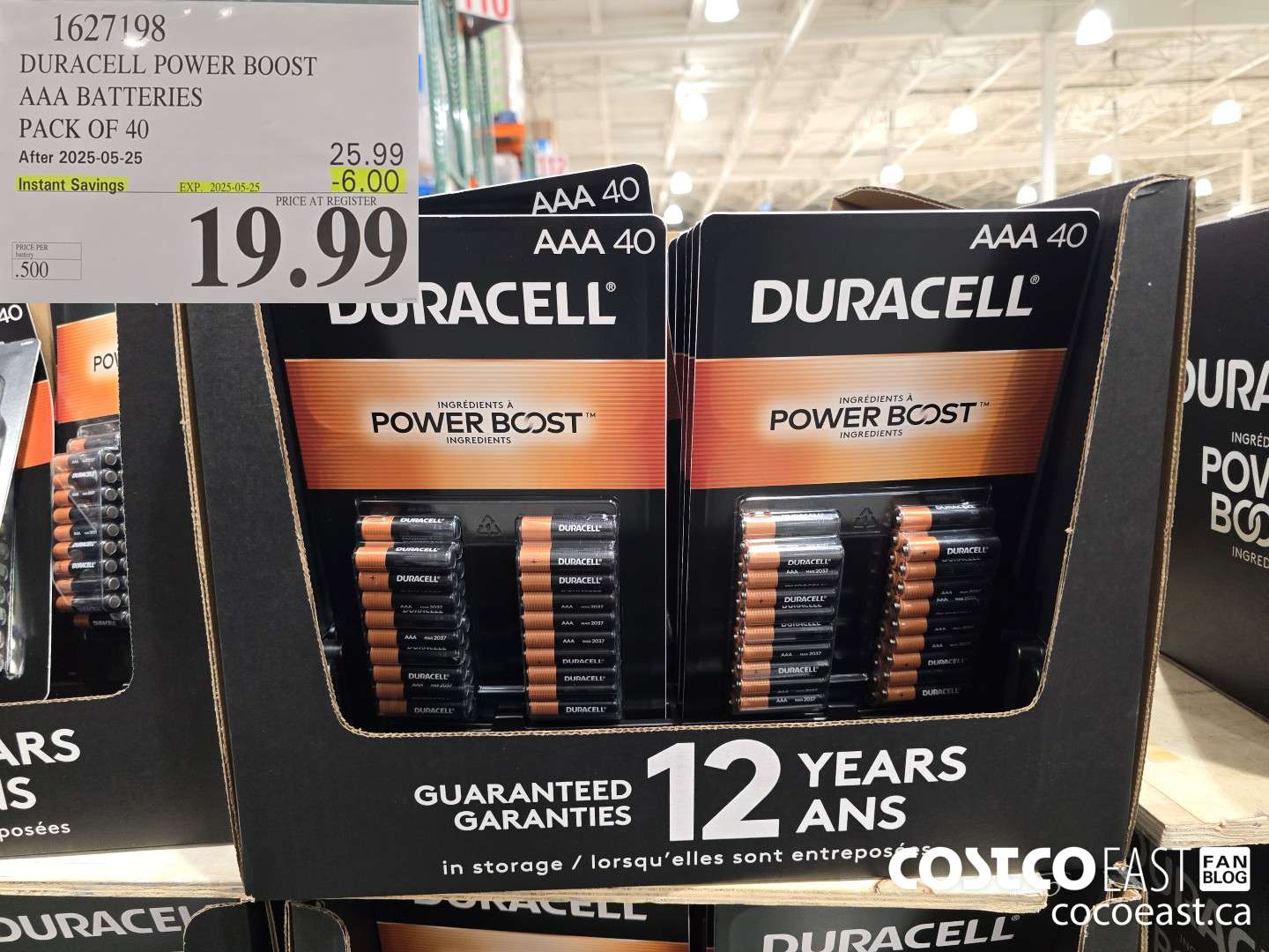 1627198 DURACELL POWER BOOST AAA BATTERIES PACK OF 40 ($6.00 INSTANT SAVINGS EXPIRES ON 2025-05-25) $19.99