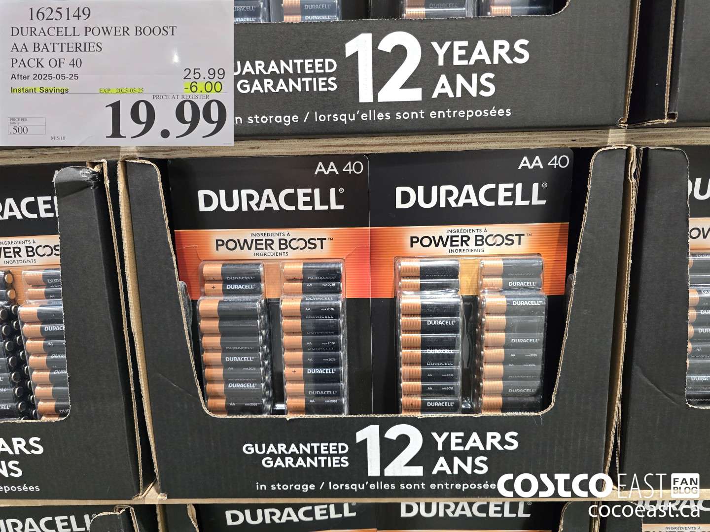 1625149 DURACELL POWER BOOST AA BATTERIES PACK OF 40 ($6.00 INSTANT SAVINGS EXPIRES ON 2025-05-25) $19.99