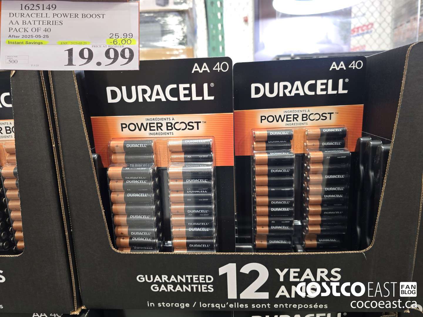 1625149 DURACELL POWER BOOST AA BATTERIES PACK OF 40 ($6.00 INSTANT SAVINGS EXPIRES ON 2025-05-25) $19.99