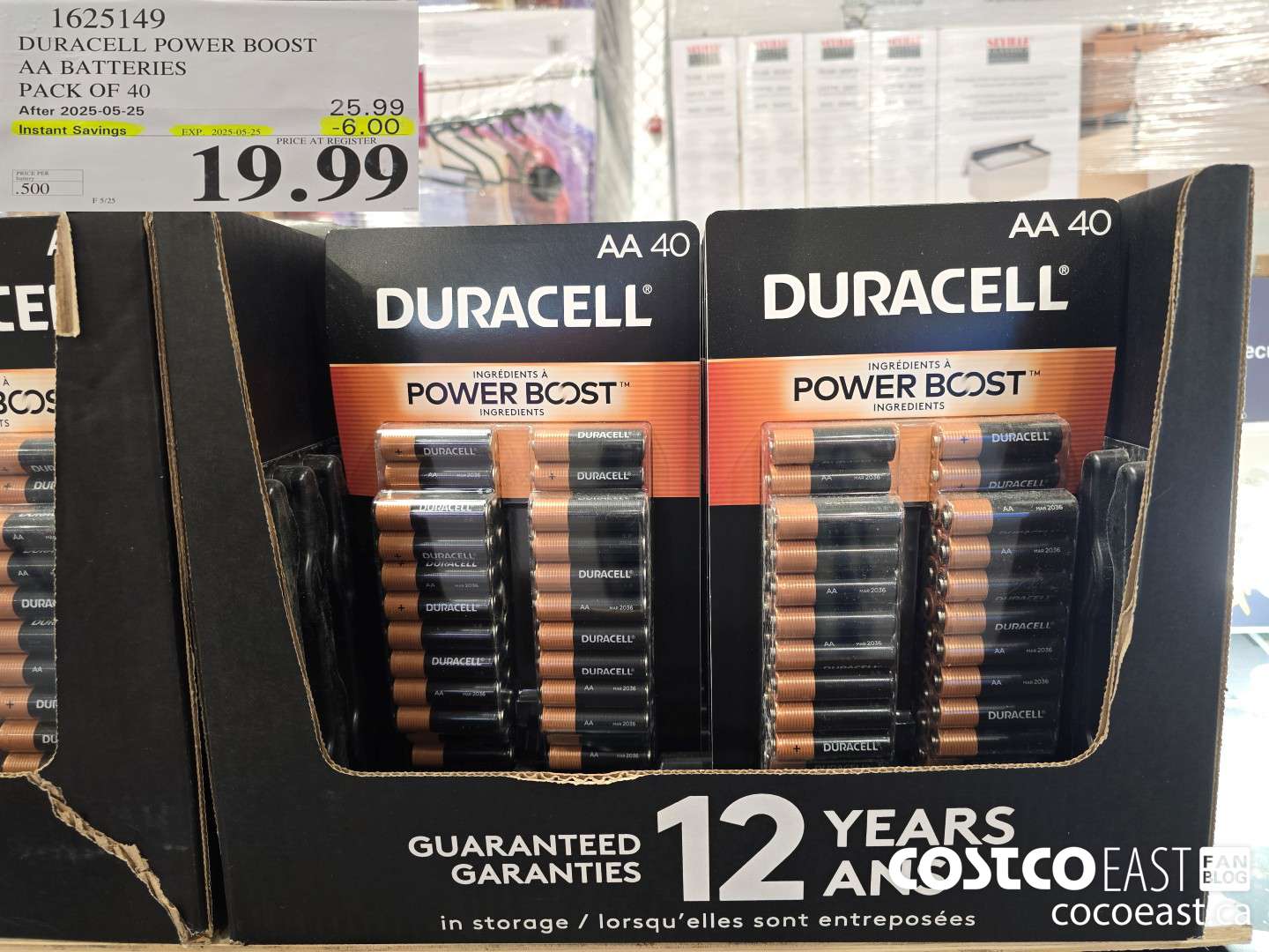 1625149 DURACELL POWER BOOST AA BATTERIES PACK OF 40 ($6.00 INSTANT SAVINGS EXPIRES ON 2025-05-25) $19.99