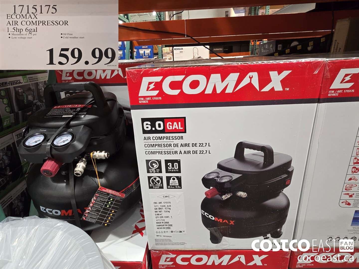 1715175 ECOMAX AIR COMPRESSOR 1.5hp 6gal $159.99