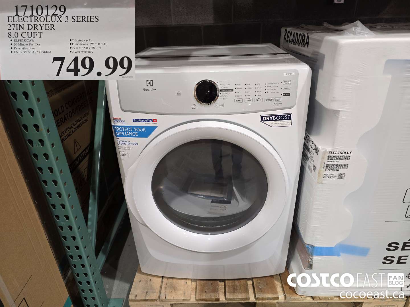 1710129 ELECTROLUX 3 SERIES 27 IN DRYER 8.0 CUFT $749.99