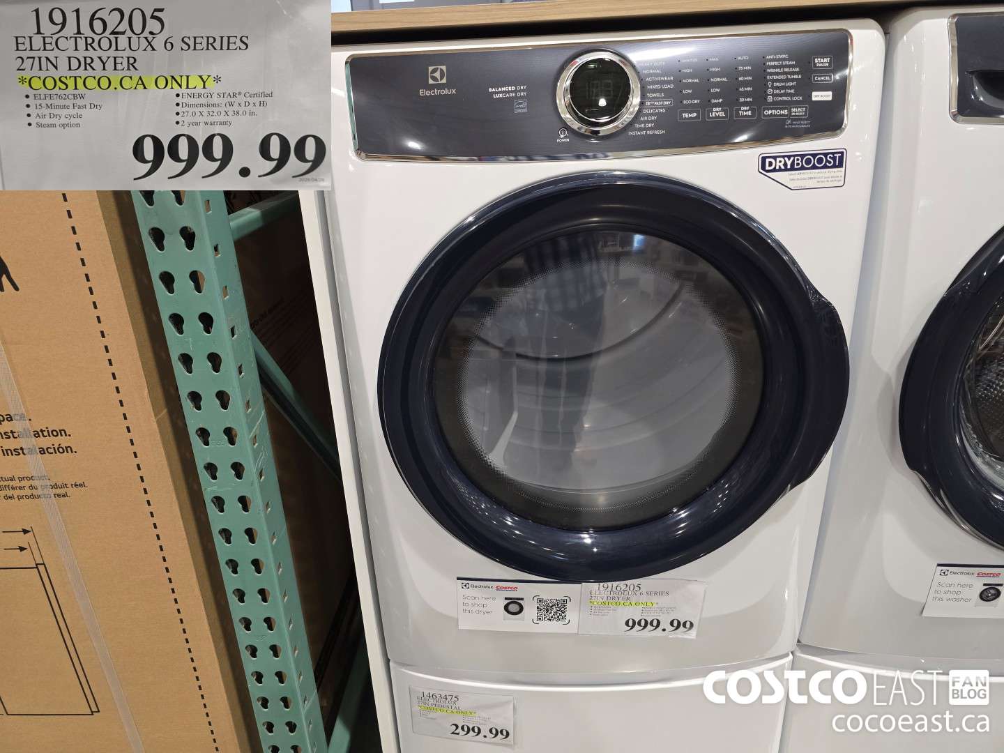 1916205 ELECTROLUX 6 SERIES 27IN DRYER *COSTCO.CA ONLY” $999.99