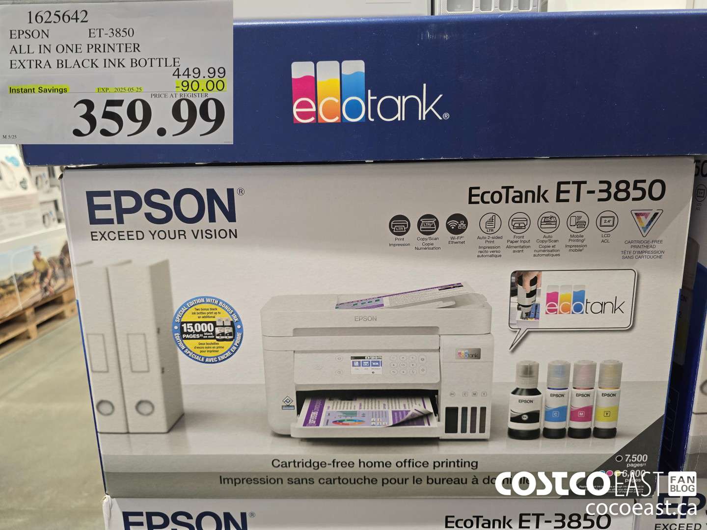 1625642 EPSON ET-3850 ALL IN ONE PRINTER EXTRA BLACK INK BOTTLE ($90.00 INSTANT SAVINGS EXPIRES ON 2025-05-25) $359.99