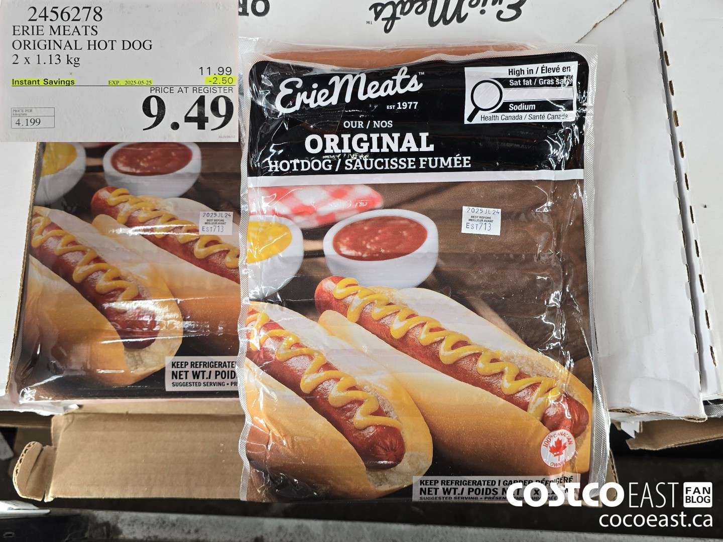 2456278 ERIE MEATS ORIGINAL HOT DOG ($2.50 INSTANT SAVINGS EXPIRES ON 2025-05-25) $9.49